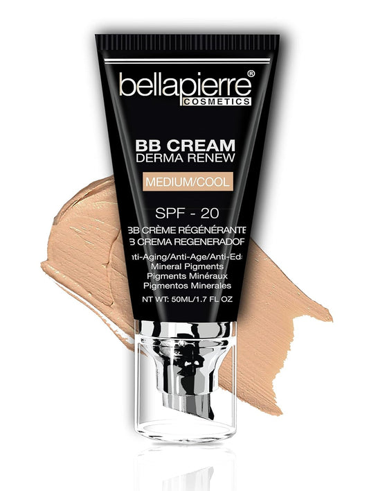 bellapierre BB Cream with SPF 20 - Tinted Sunscreen, Concealer, Foundation, & Moisturizing Face Cream | Lightweight Formula + Pump Top Applicator | Non-Toxic & Paraben Free | 1.7 Oz - Medium Cool