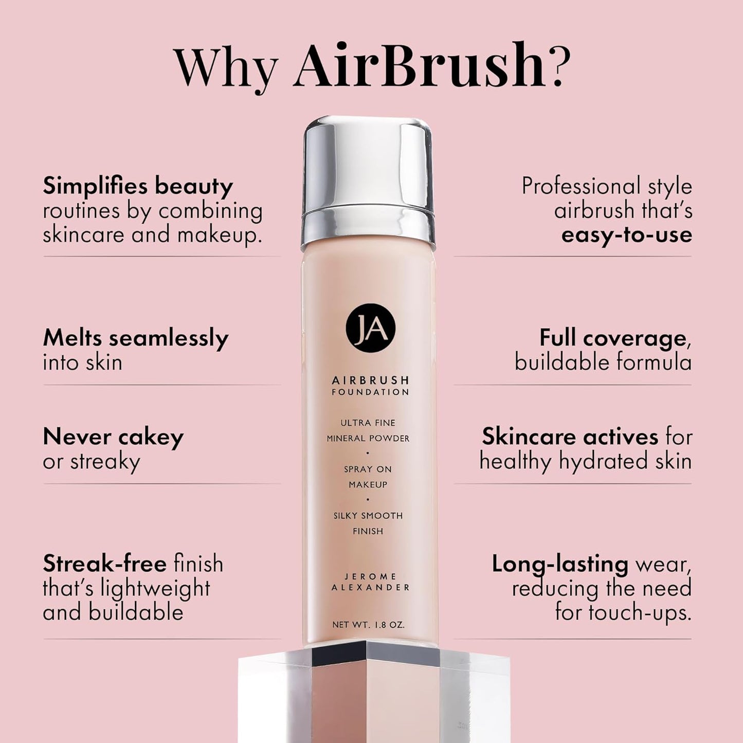 MagicMinerals AirBrush Foundation by Jerome Alexander – 2pc Set with Airbrush Foundation and Kabuki Brush - Spray Makeup with Anti-aging Ingredients for Smooth Radiant Skin - Dark