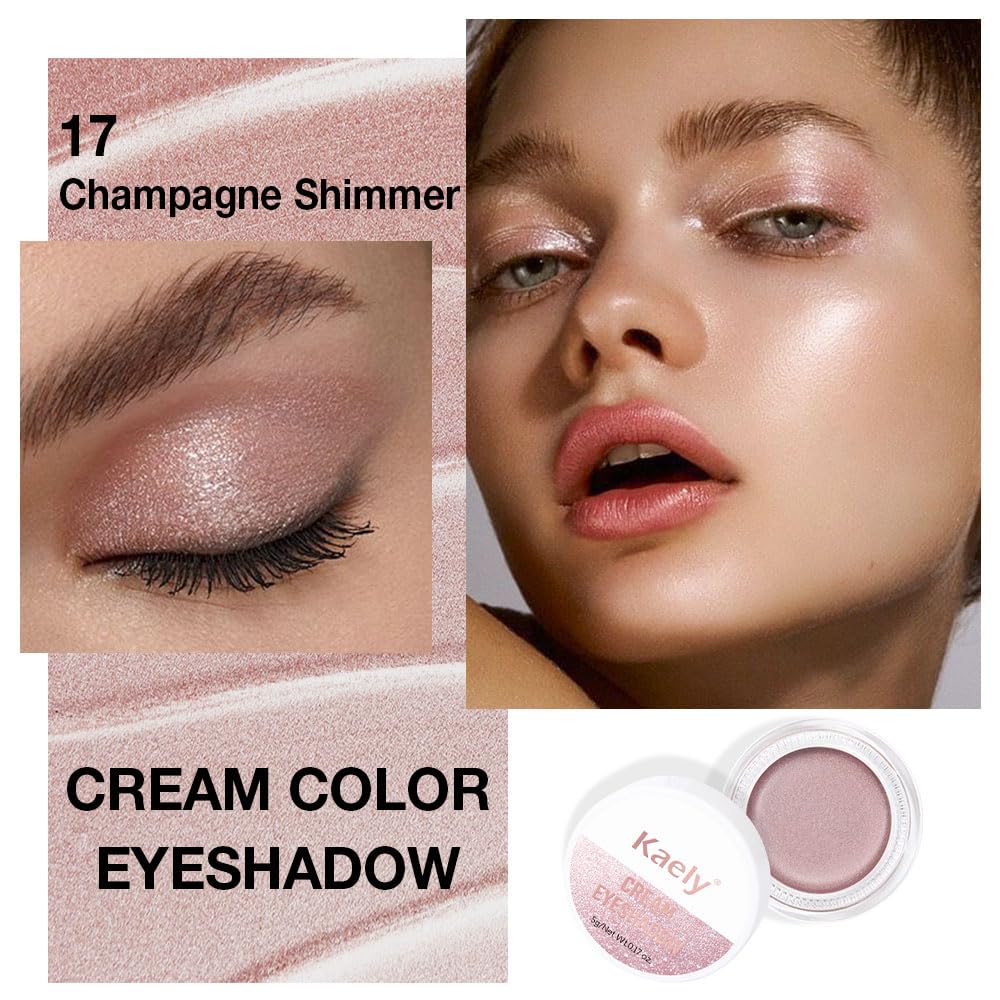 Kaely Single Cream Eyeshadow Pot, Champagne Shimmer Eye Shadow for Older Women High Pigmented Waterproof, Natural Eyeshadow Palette Makeup Brightener, sombras en crema para ojos, Blendable, 17