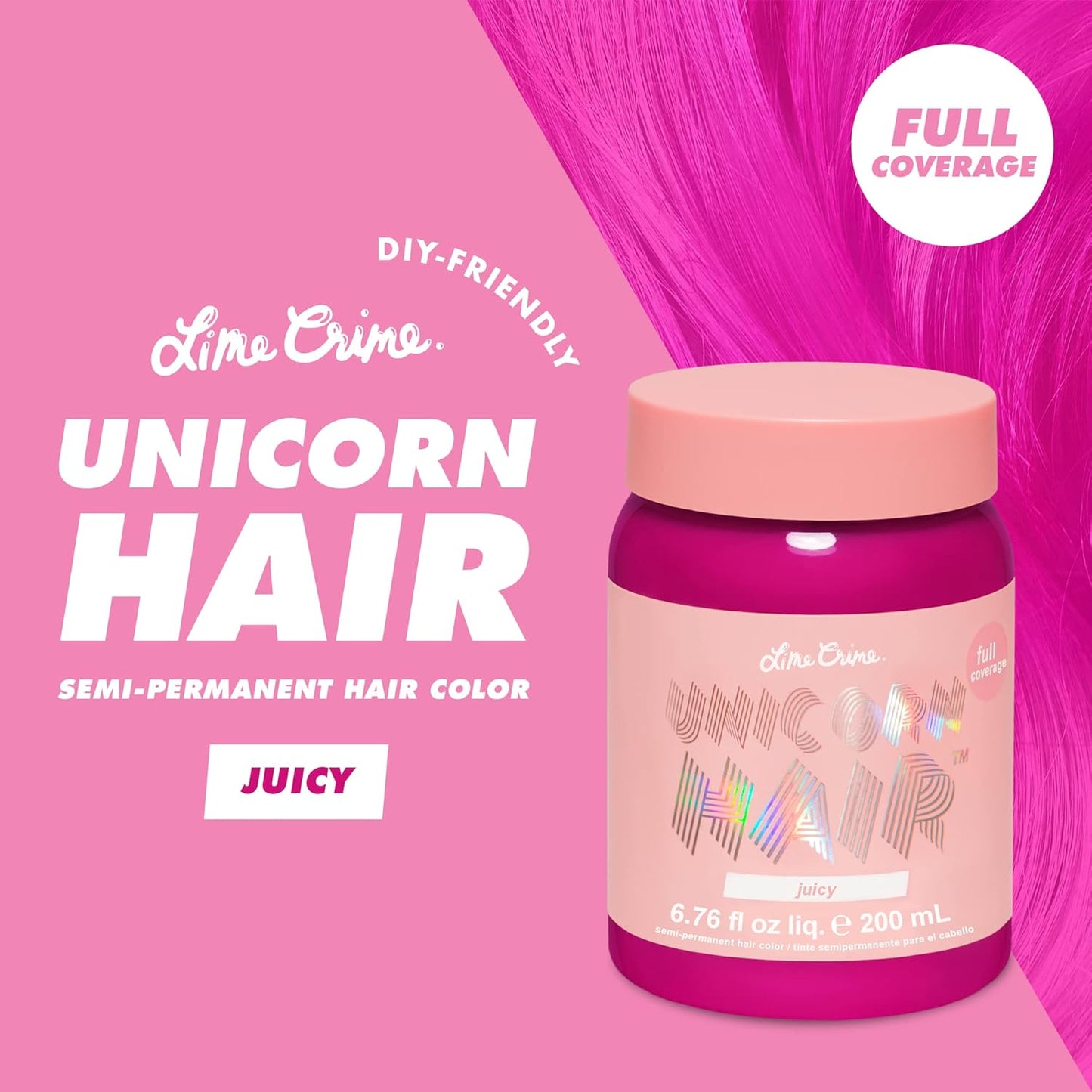 Lime Crime Full Coverage Unicorn Hair Dye, Juicy - Damage-Free Semi-Permanent Hair Color Conditions & Moisturizes - Temporary Hair Tint Kit Has A Sugary Citrus Vanilla Scent - Vegan