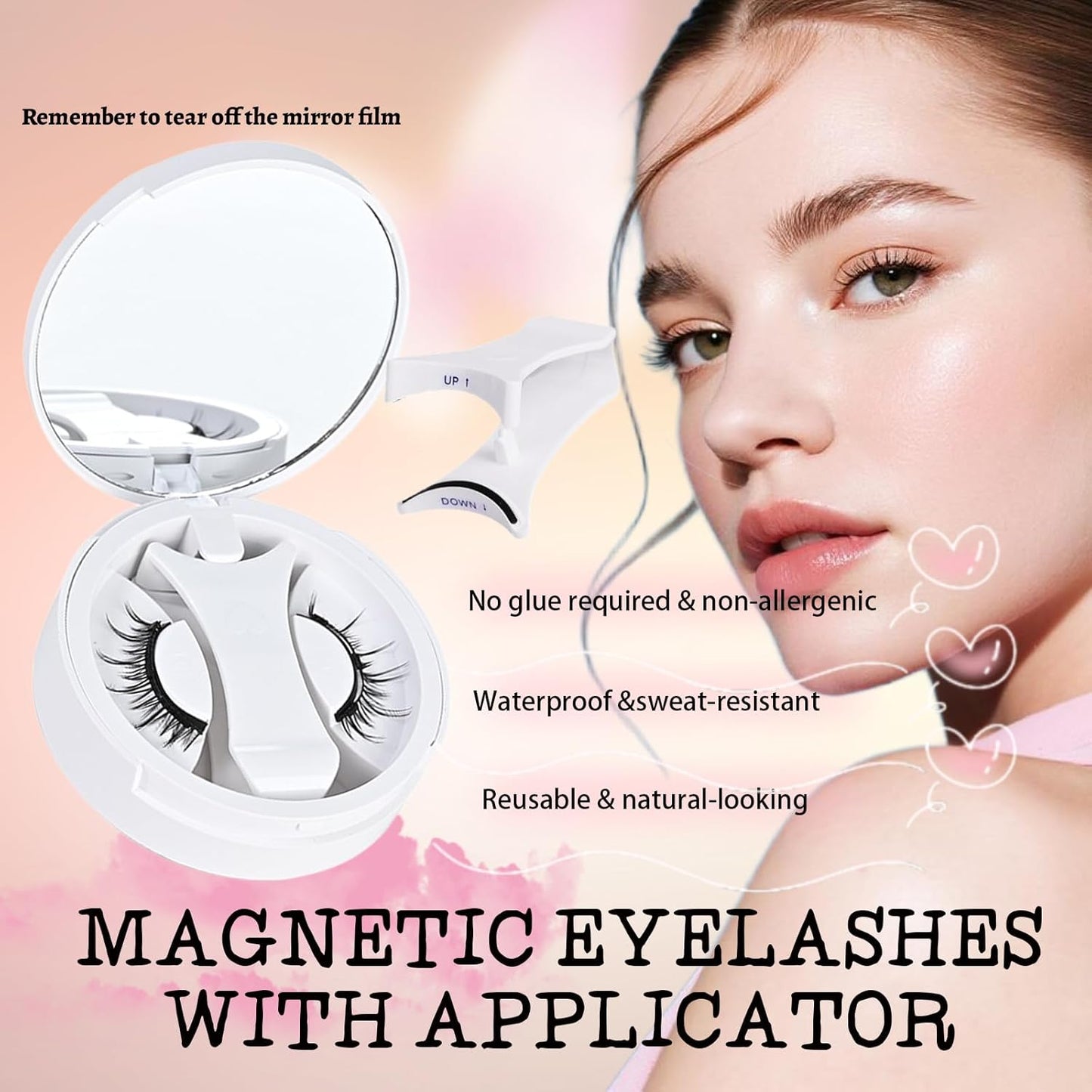 Lumentes Magnetic Eyelashes, Lumentes Magnetic Eyelashes with Applicator, Reusable No Glue Lashes, Natural Look Soft Comfortable Magnetic Lashes, Easy to Wear and Remove (Silky Black)