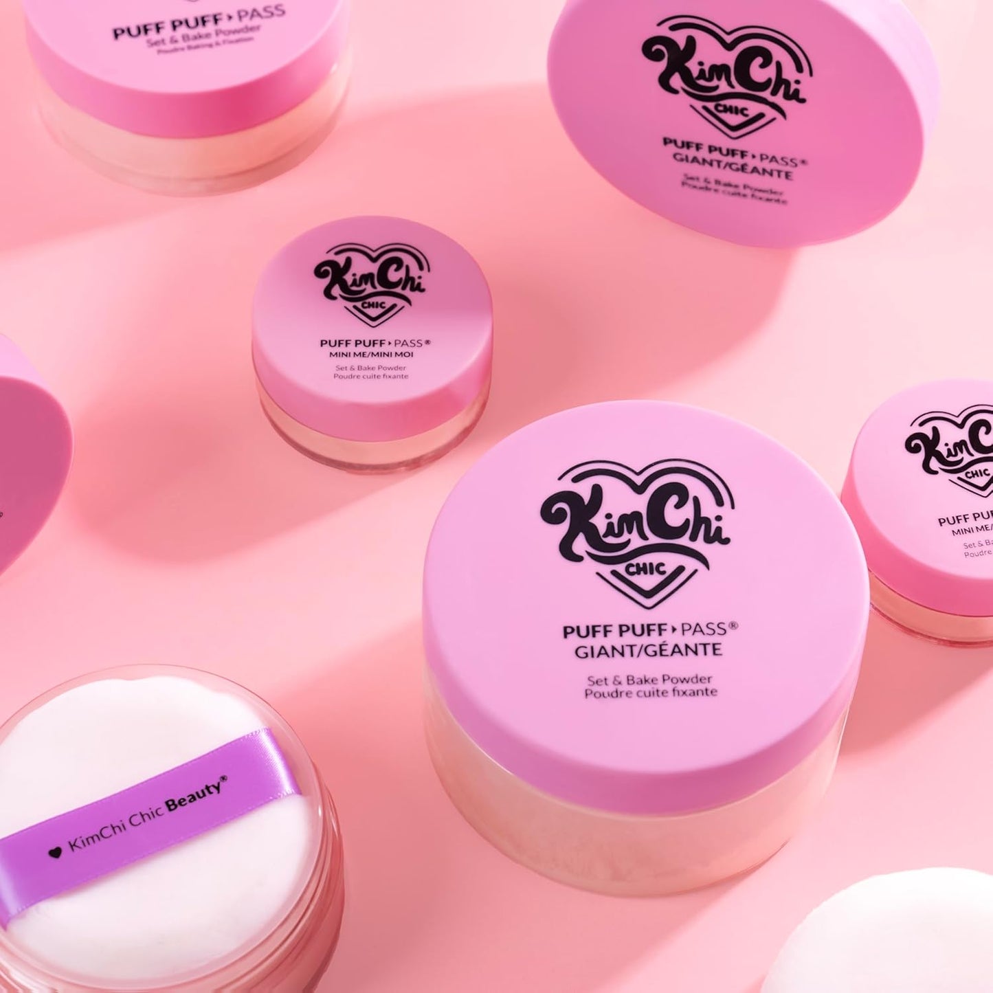 KimChi Chic Giant Puff Puff Pass Set & Bake Powder - Loose Setting Powder with Rice & Vitamin E, Finely Milled for All Day Wear, Translucent 80g