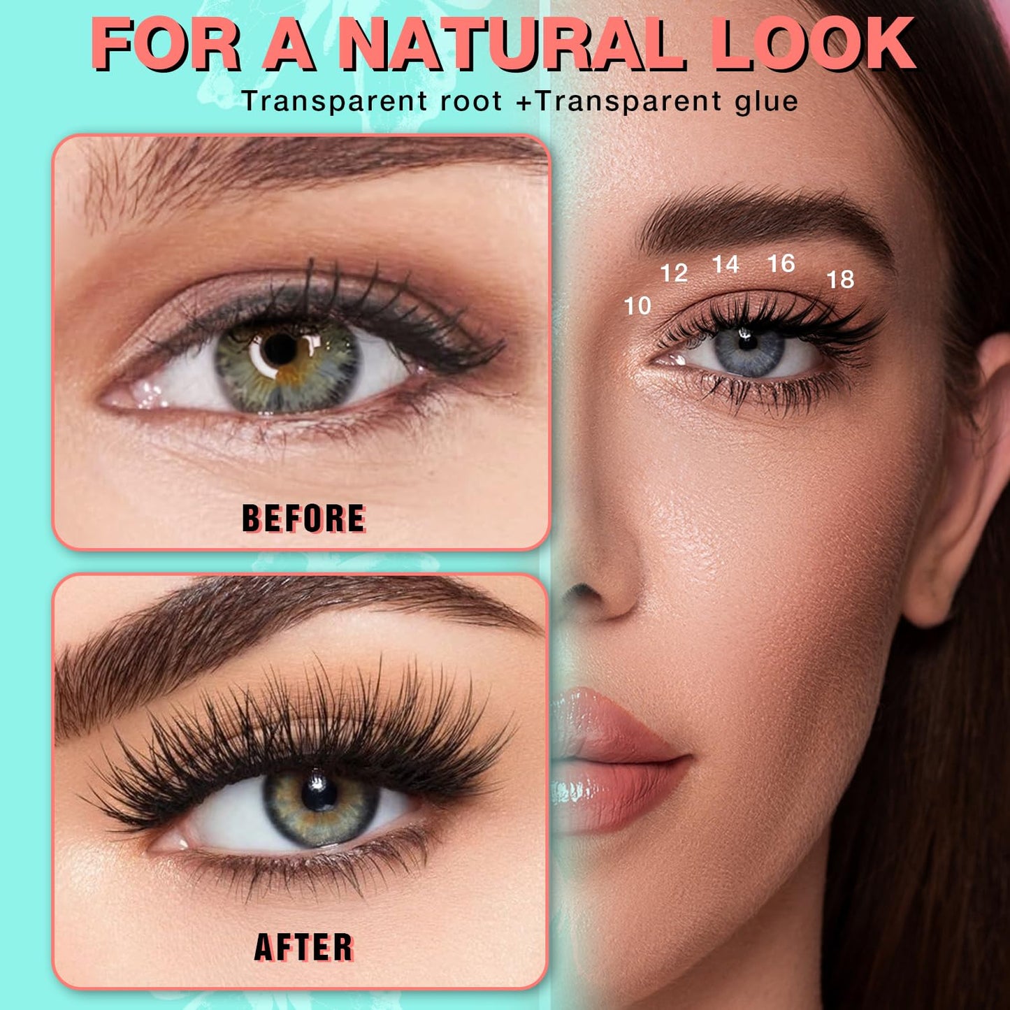 No Glue Needed Lashes, Self Adhesive Eyelashes, DIY Lash Cluster Eyelash Extensions Kit 10‑18mm,120pcs Fluffy D Curl Soft Natural Lashes with Tweezers–Fake Cat Eye Wispy Individual Clusters(NGDYAA1)