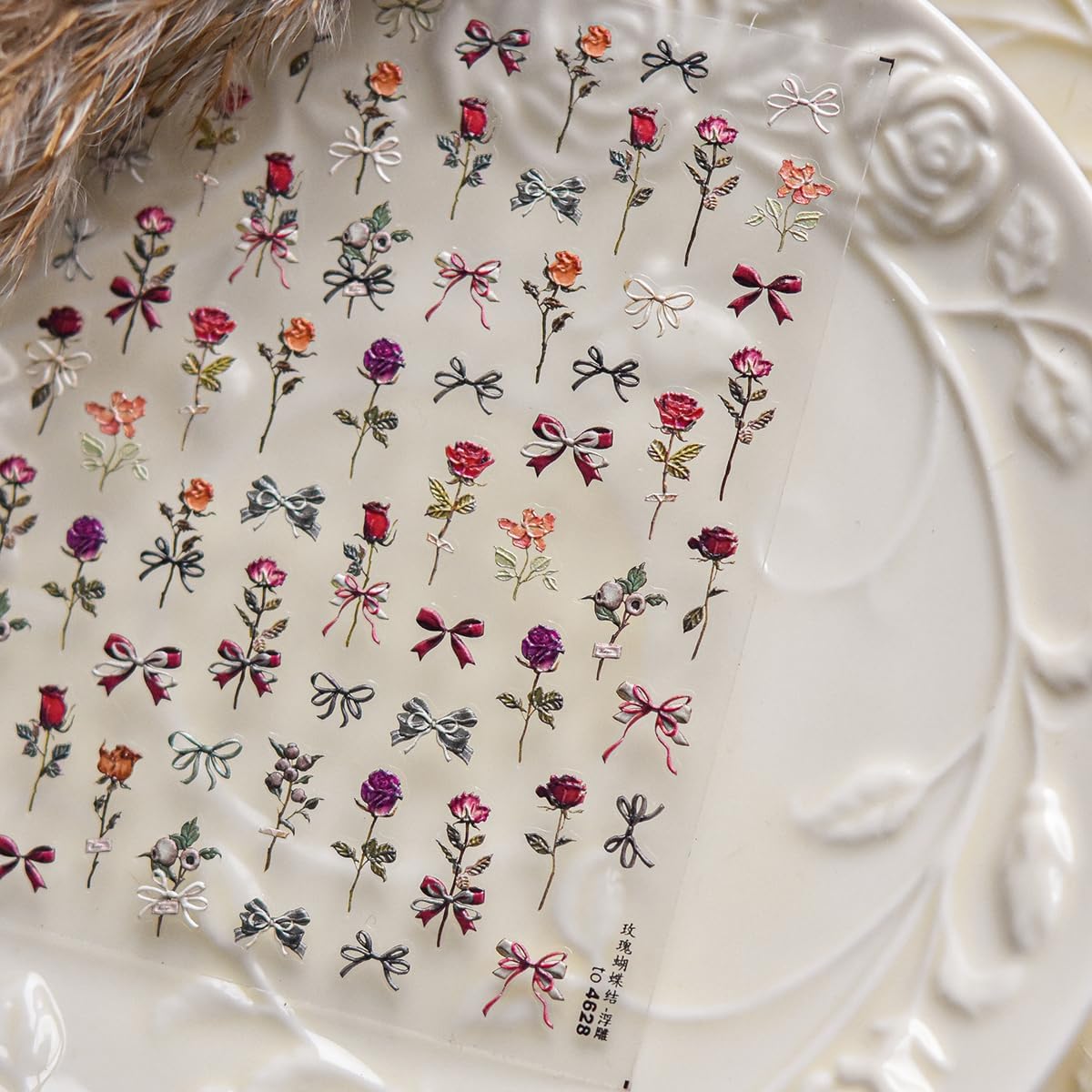 5D Embossed Rose Nail Stickers Flower Nail Art Floral Nail Decals Cute Stickers for Nails Designs Self Adhesive Nail Art Supplies & Decorations for Women Girls 1 Sheet