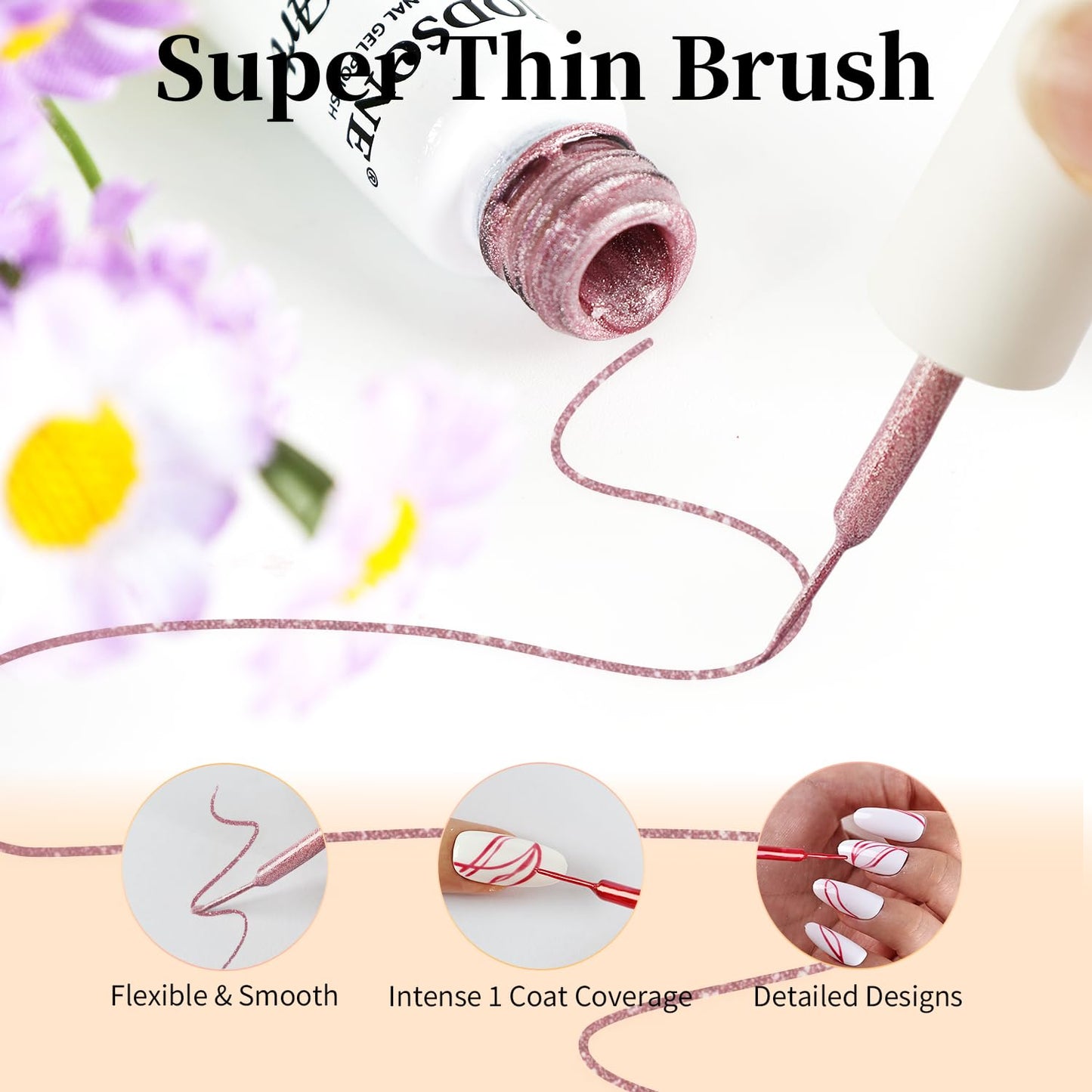 JODSONE Nail Art Gel Liner Set 10 Colors Glitter Red Black Pink Gel Nail polish Need U V Lamp Cured with Thin Brush at Home Salon Design