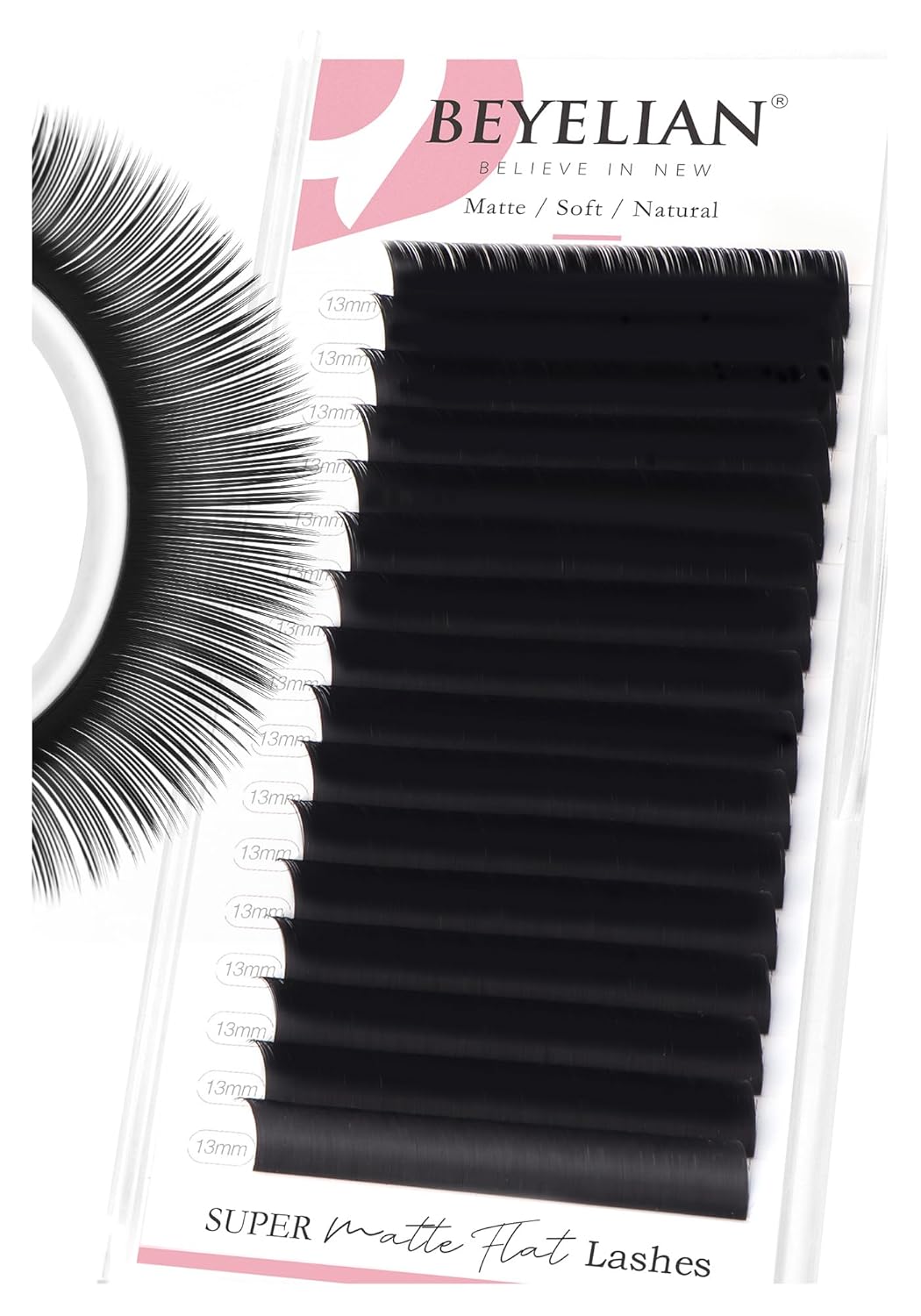BEYELIAN Flat Eyelash Extension, Ellipse Lash Extensions 0.20 D Curl 13mm 16 Rows Matte Black Eyelash Extension Supplies Classic Lash Extensions Individual Eyelashes Salon Use