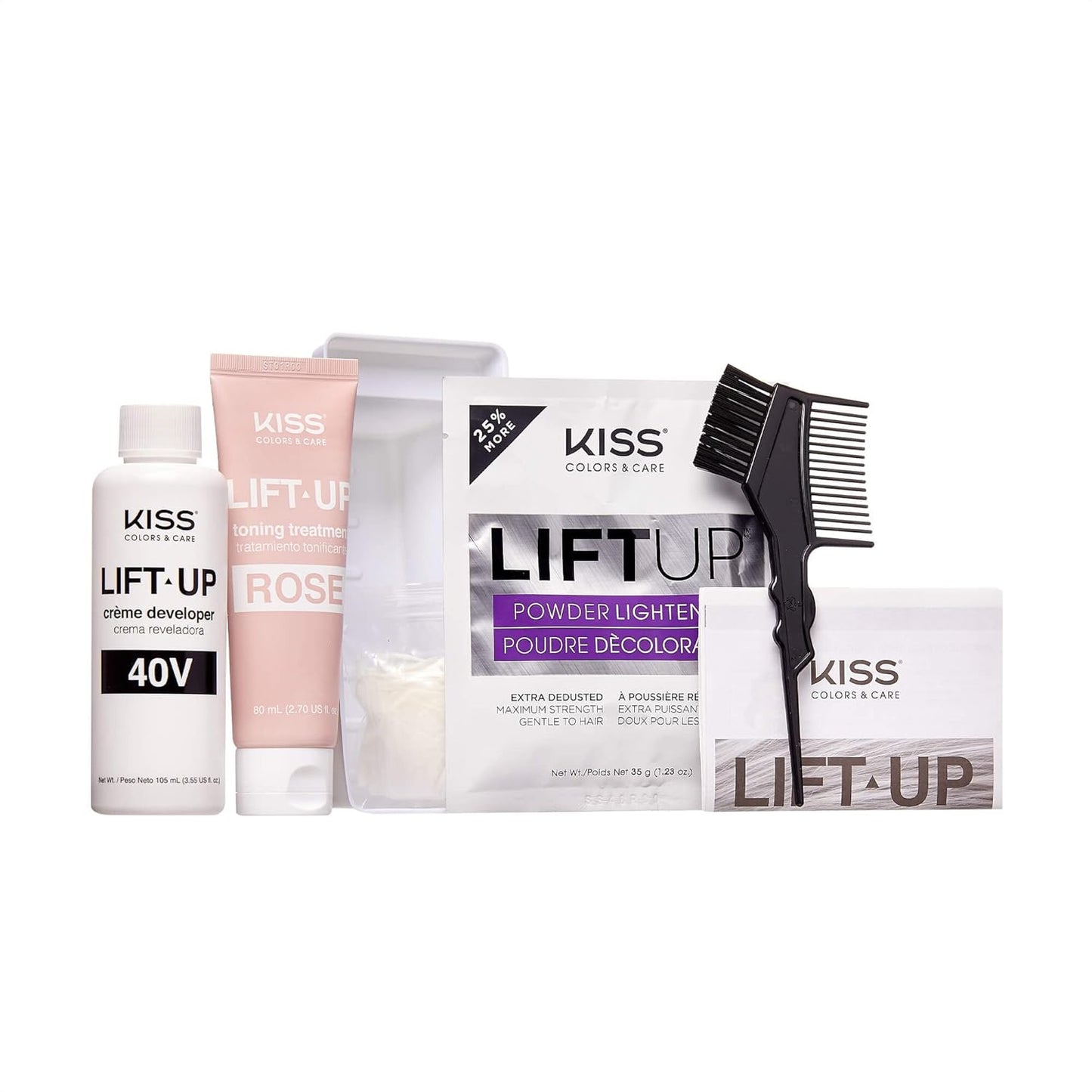 KISS Lift Up Complete Hair Bleach Kit with Revitalizing Plex Serum, Strengthen and Protect Hair, 6-Pc Kit Includes Powder Lightener, Creme Developer & More
