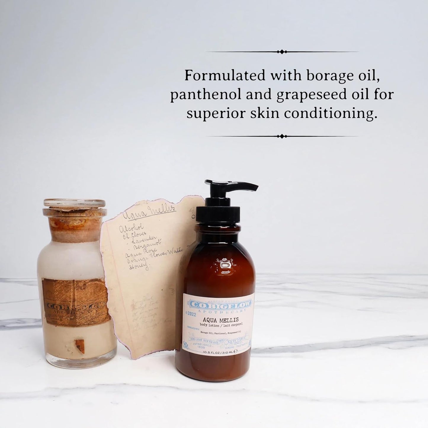 C.O. Bigelow Aqua Mellis Body Lotion, Iconic Collection Moisturizing Body Lotion with Shea Butter, Borage Oil & Grapeseed Oil, 10.5 Fl Oz