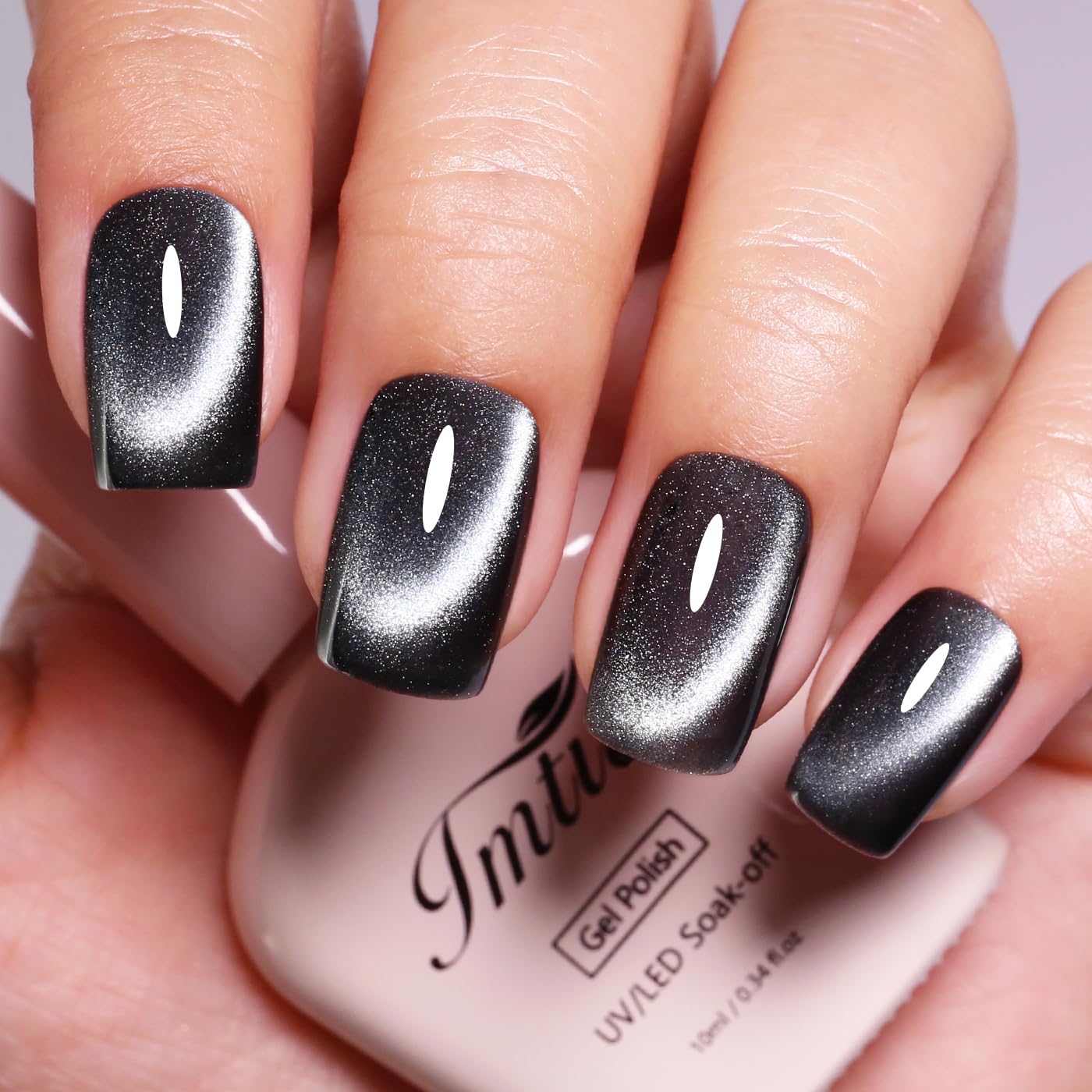 Imtiti Cat Eye Gel Nail Polish, Black Holographic Magnetic Crystal Nail Gel Polish With Magnet Glittery Galaxy Spring Summer Kit Soak Off UV Led 10ML