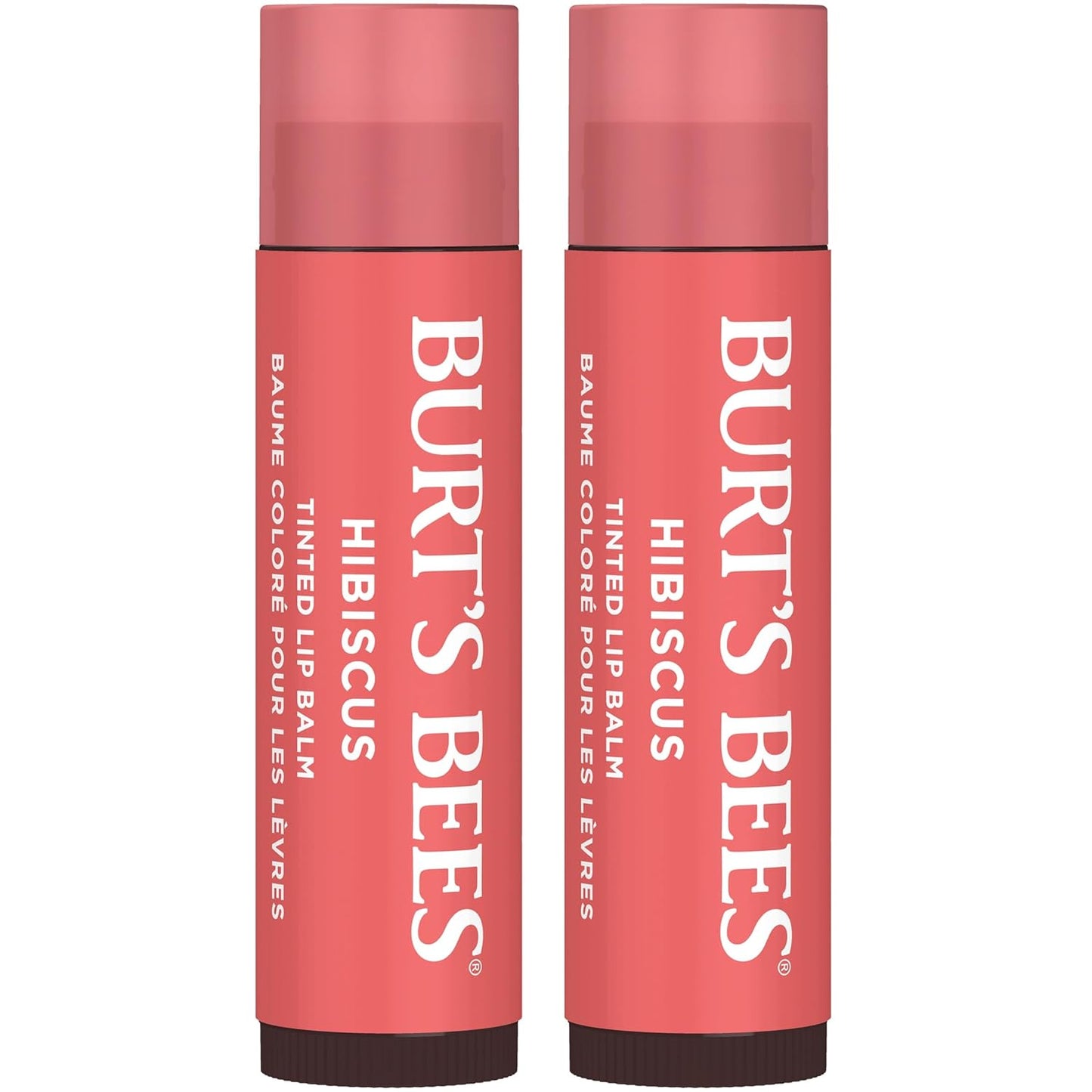 Burt's Bees Lip Tint Balm with Long Lasting 2 in 1 Duo Tinted Balm Formula, Color Infused with Deeply Hydrating Shea Butter for a Natural Looking Buildable Finish, Soft Hibiscus (2-Pack)