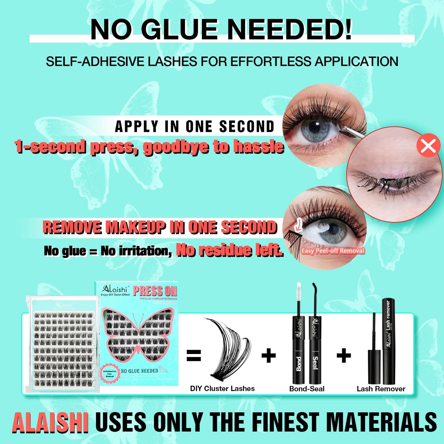 No Glue Needed Lashes, Self Adhesive Eyelashes, DIY Lash Eyelash Extensions Kit 10‑18mm,100pcs Fluffy D Curl Soft Natural Lashes with Tweezers–Fake Cat Eye Wispy Individual Clusters NG2031-1