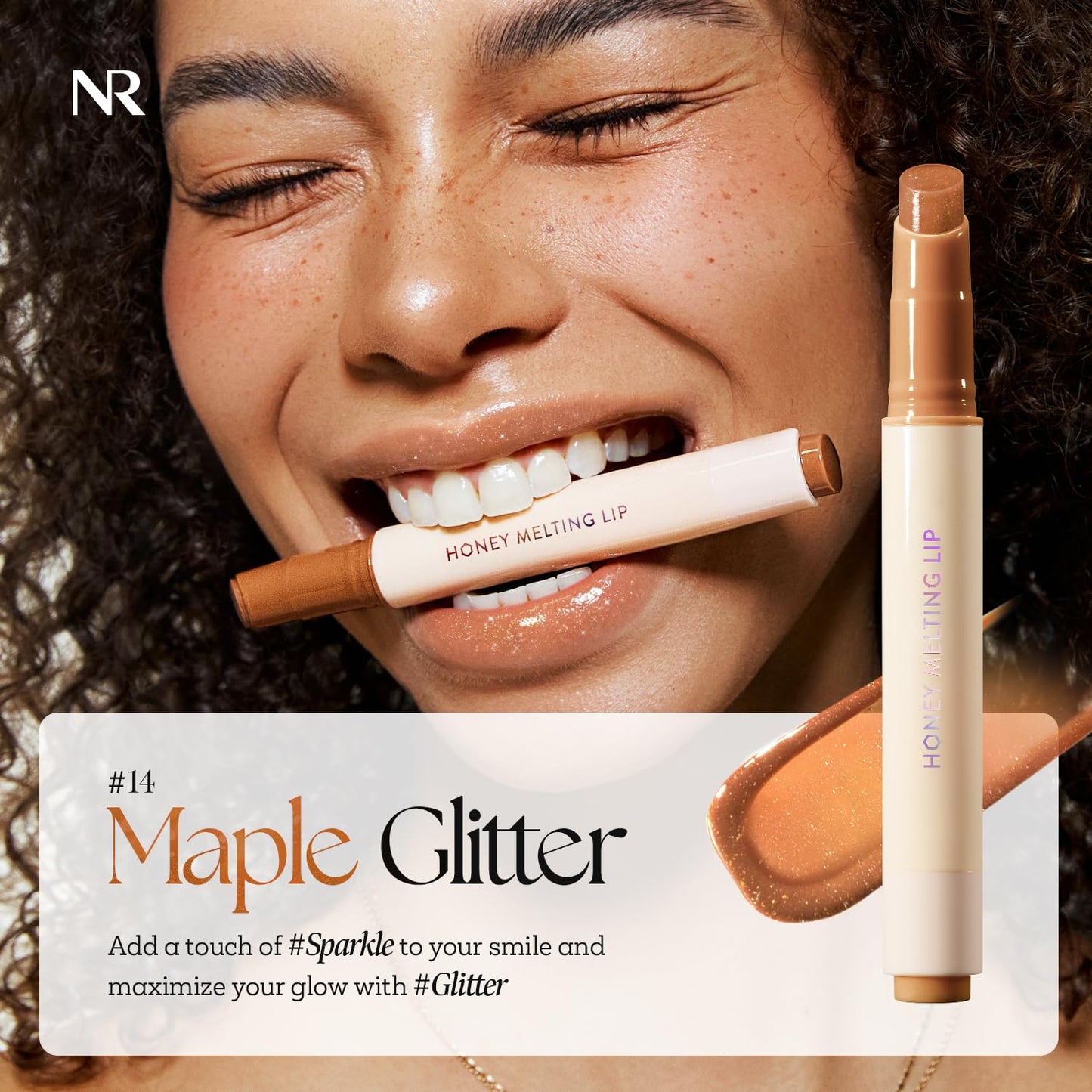 Nature Republic HONEY MELTING LIP GLITTER (14 MAPLE) SOFT LIP STICK Hydrating Gloss, Moisturizing balms, Shine Glimmer Finish, Shimmery-Sheer tint, korean make up