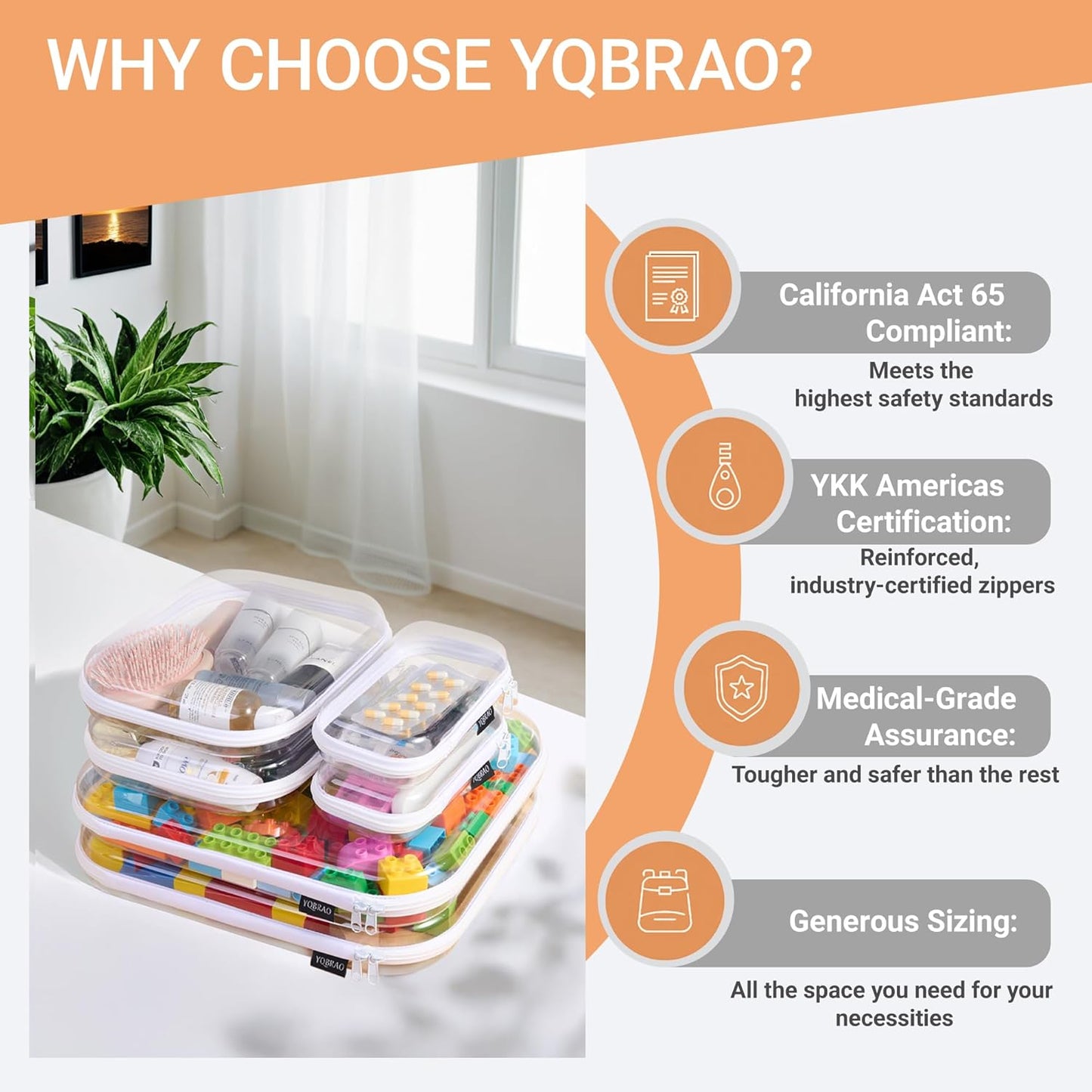 6 Pack Clear Hard Shell Zipper Case (2 Small, 2 Medium, 2 Large), See-Through Hard Plastic Organizer Pouches with Zipper for Travel, Toiletries, Makeup, Electronics & Pencils - Crush-Resistant Storage