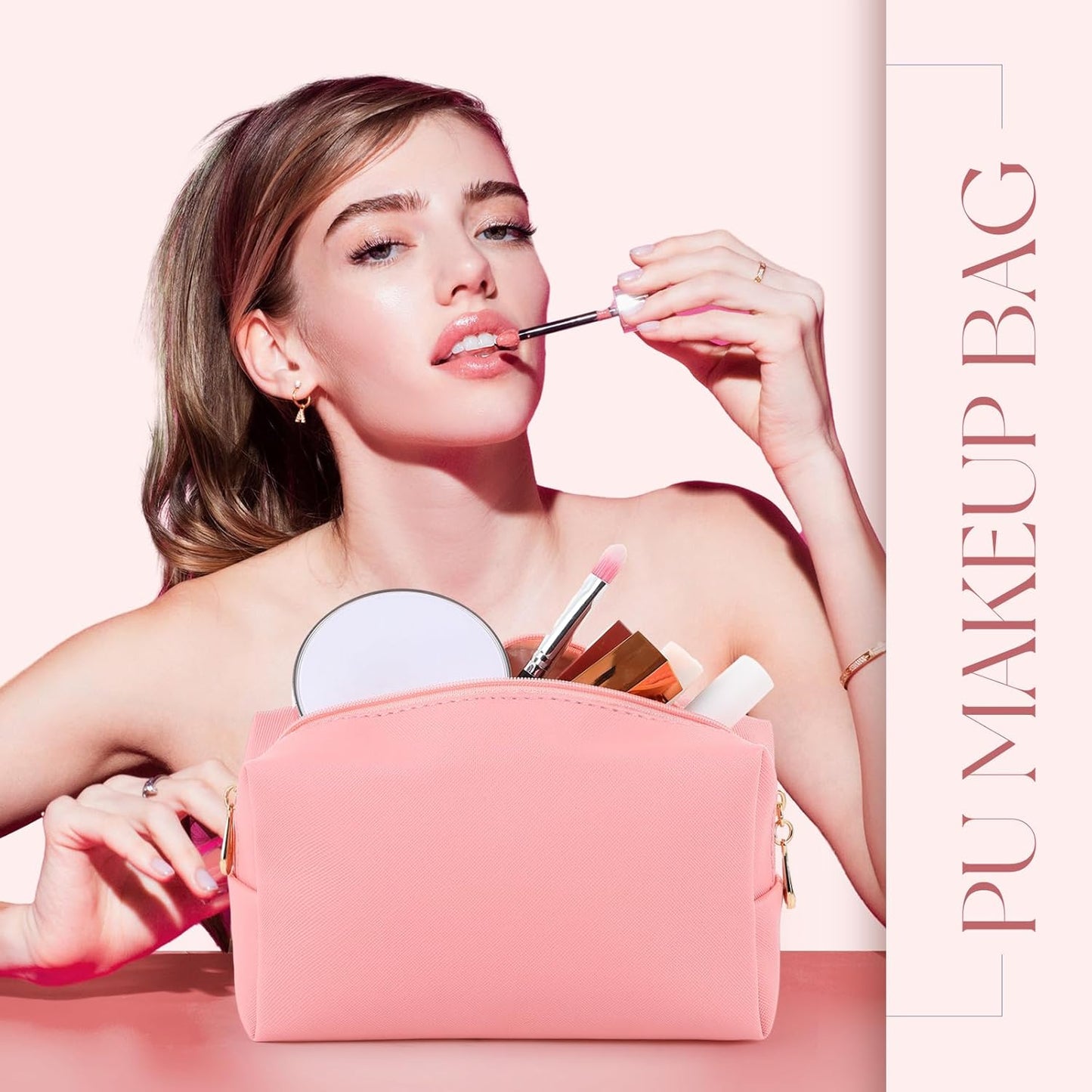 Kigeli 15 Pcs Aesthetic Makeup Bags PU Leather Cosmetic Pouches Waterproof Plain Toiletry Bags Makeup Pouches Bulk for Women Party Gift Travel Storage Organizer(Pink Series)