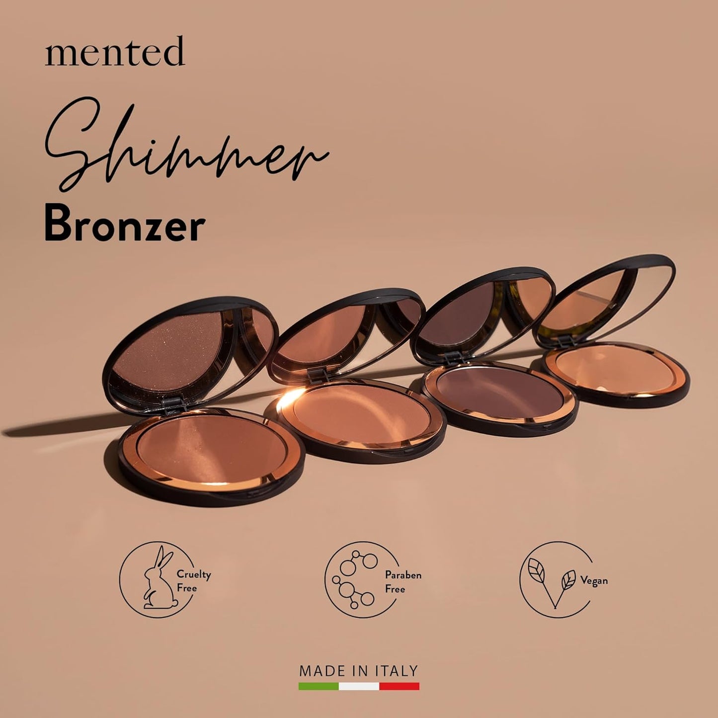 Mented Cosmetics Made in Italy, Cruelty Free Makeup, Vegan, Paraben Free, Shimmer Bronzer, Highlighter Bronzing Powder Palette for Face with Vitamin E + A, 0.35oz/10g, Out of the Office
