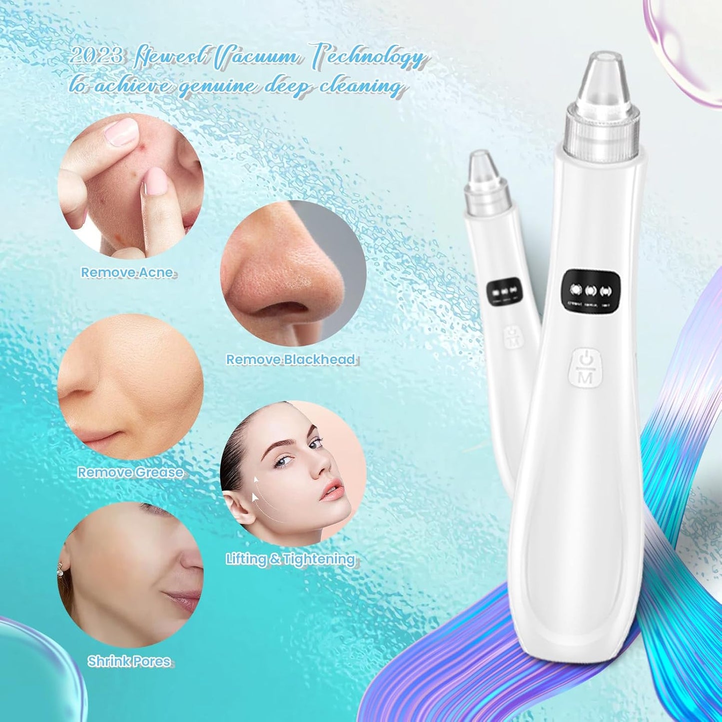 2025 Blackhead Remover Pore Vacuum, Blackhead Extractor-5 Suction Power 3 Adjustable Suction,USB Rechargeable Facial Pore Cleaner Kit Electric Acne Extractor Tool for Women & Men (White)