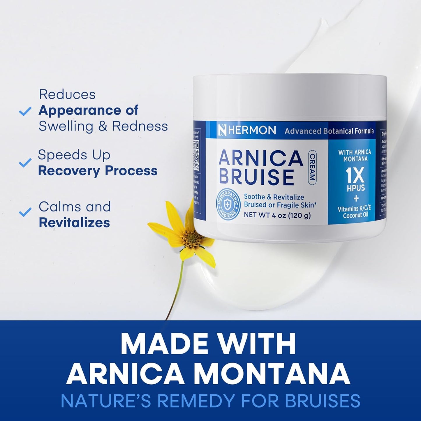 Hermon Arnica Bruise Cream Extra Strength: Fast-Acting for Bruising & Swelling on Thin Skin - High Strength Arnica Montana with Vitamins K, C & E–Hydrating Moisturizer for Face (4 oz(pack of 2))