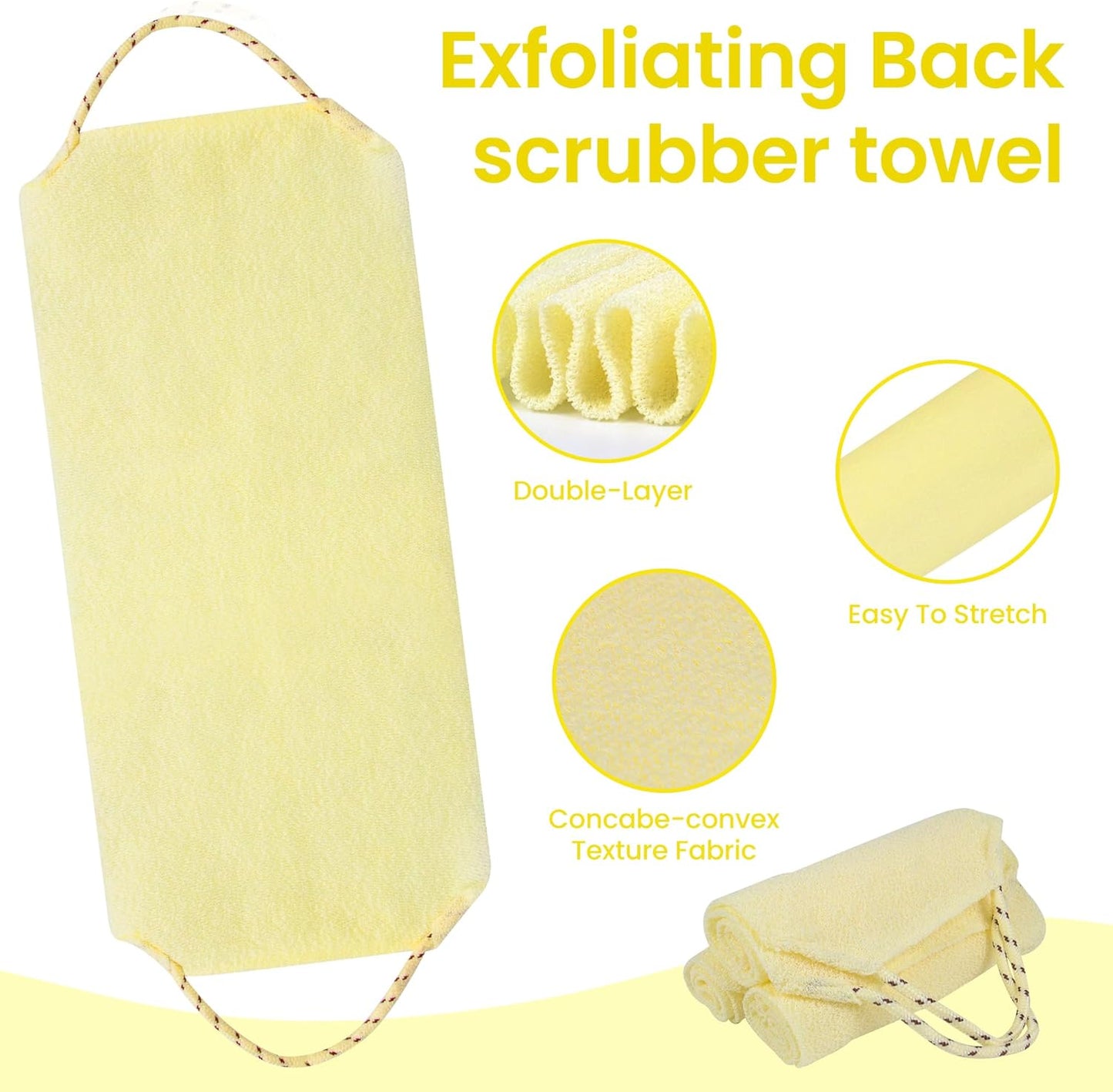 3 Pcs Double-Sided Back Exfoliator Body Scrub Towel, Exfoliating Back Scrubber with Handles,Exfoliating Washcloth Bath Tool in Shower, Stretchable Back Washer to Deep Cleans Skin (Beige)