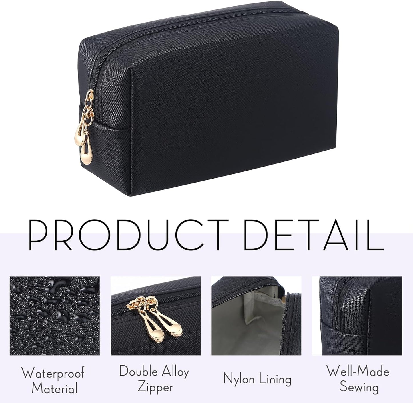 Kigeli 15 Pcs Aesthetic Makeup Bags PU Leather Cosmetic Pouches Waterproof Plain Toiletry Bags Makeup Pouches Bulk for Women Party Gift Travel Storage Organizer (Black)