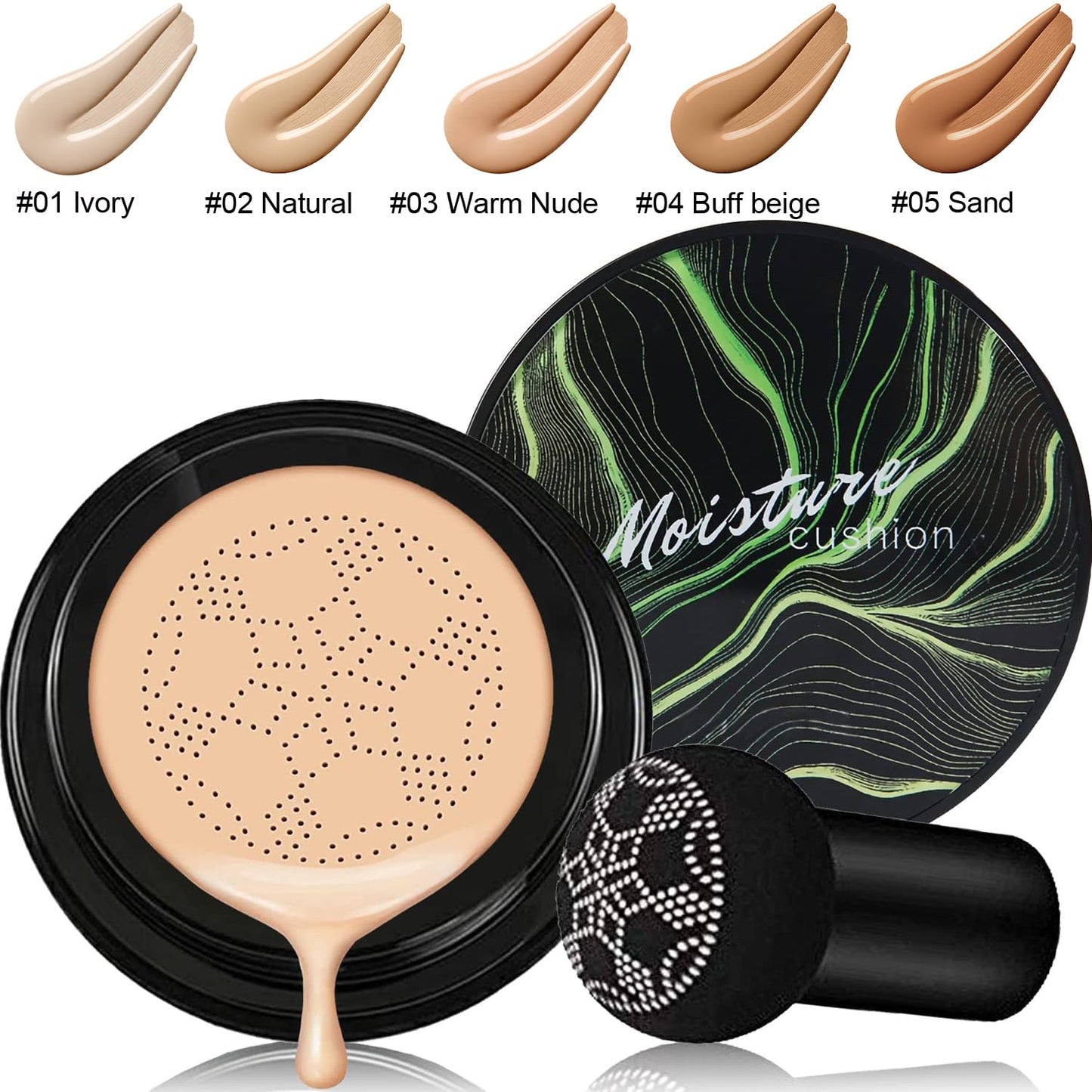 PHOERA Foundation Full Coverage Makeup, Mushroom Head Air Cushion CC Cream Natural Foundation Set,PHOERA Concealer, PHOERA Primer, PHOERA Powder, Foundation Brushes (105 Sand+ 05 Sand CC)