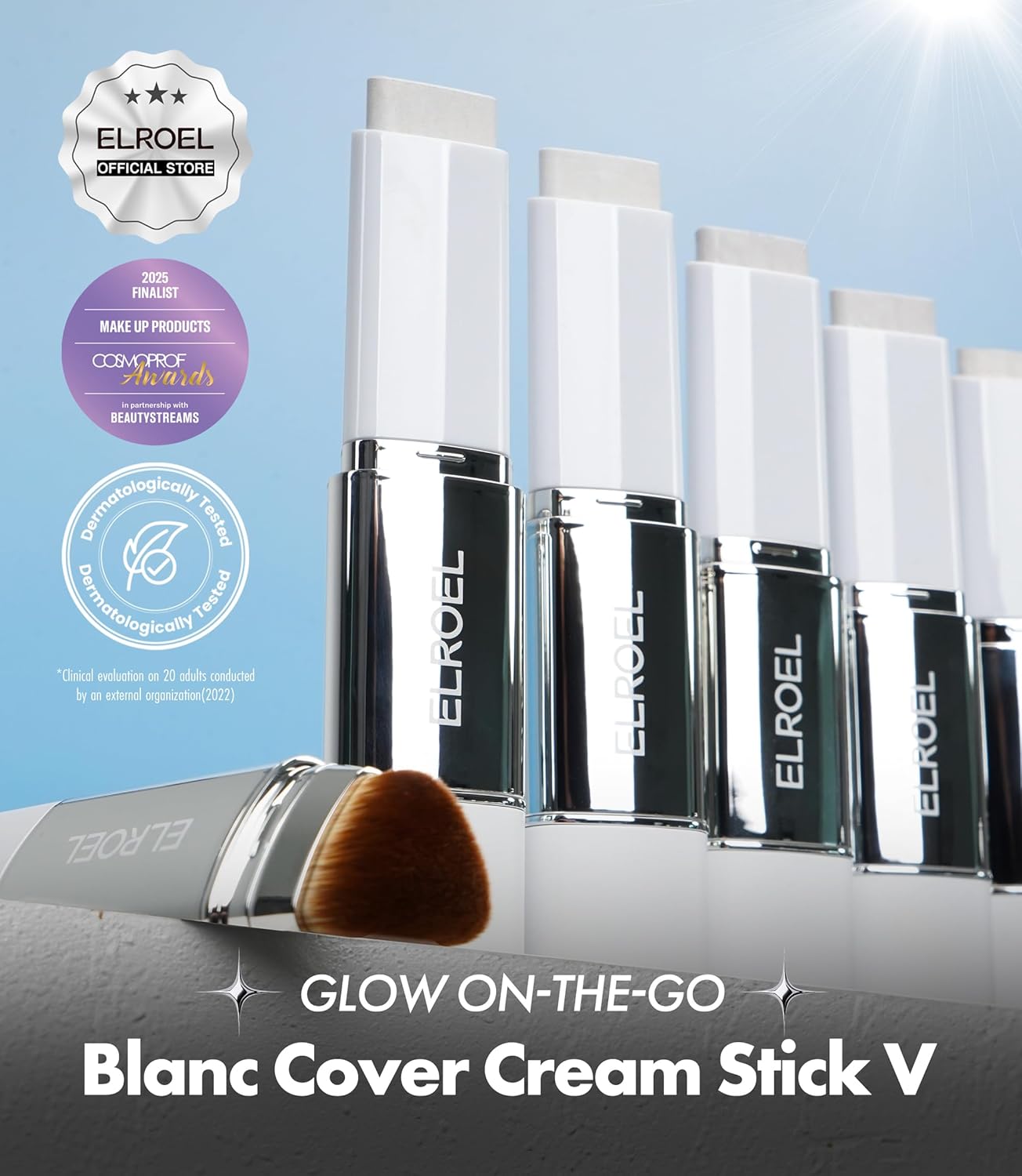 BLANC Cover Cream Stick V - Korean Color-Changing Foundation with Detachable Brush - Full to Medium Coverage Base Makeup (201 Fair, 0.45 oz)