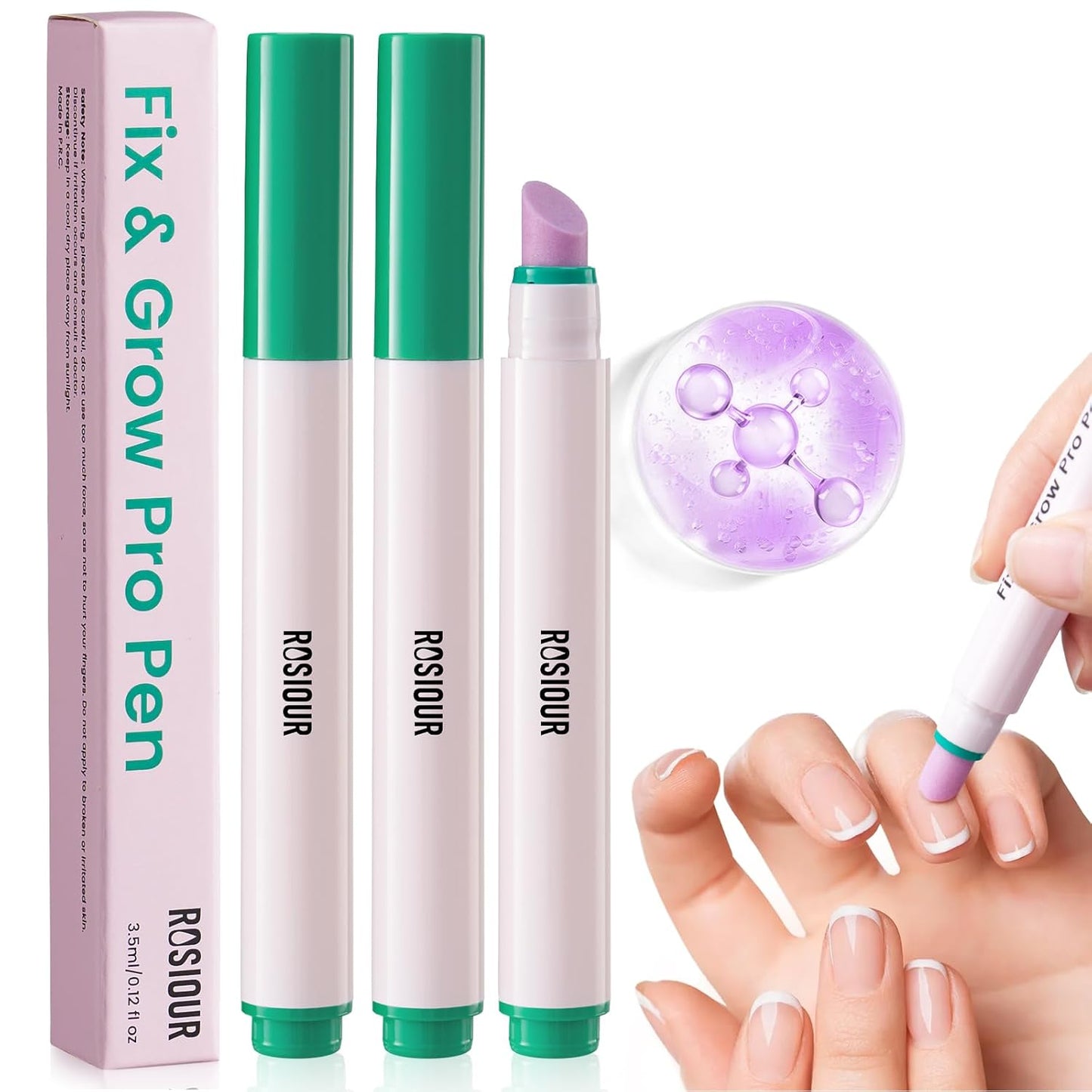 3PCS Ceramic Cuticle Oil Pusher Pen: 3-in-1 Nail Cuticle Buffer Pens for Hangnails, Dry & Damaged Nails, Moisturize Strengthen Brighten Nails Care