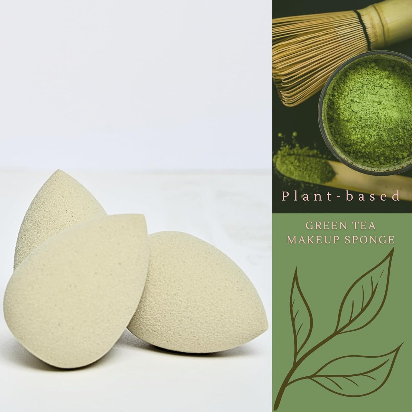 Green Tea Beauty Sponge - Plant-Based, Eco-Friendly, Cruelty-Free, Dye-Free & Latex-Free Blender, Biodegradable & Vegan Makeup Sponge, Makeup Blender, Perfect for Liquid & Powder (1 Count)