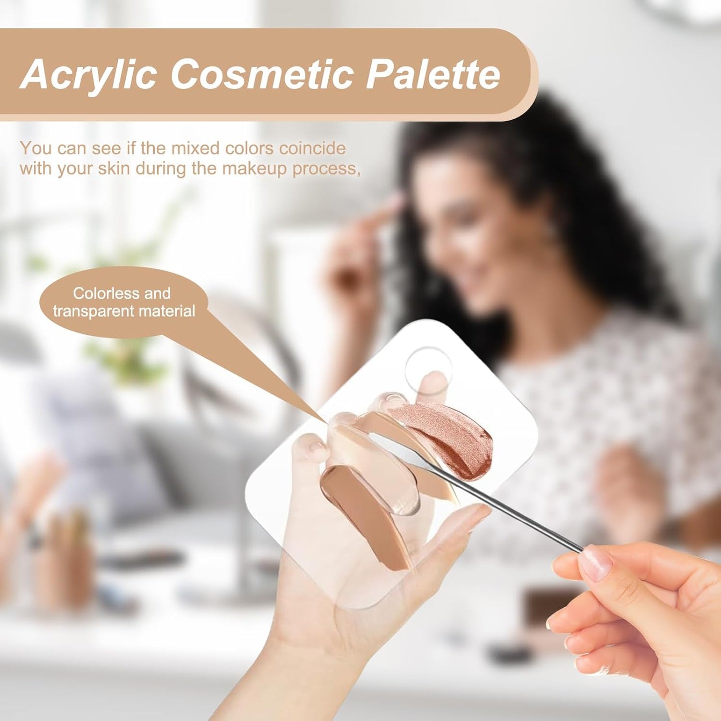 2 PCS Makeup Spatula Set, Acrylic Makeup Mixing Palette, Stainless Steel Foundation Spatula, Reusable for Mixing Eyeshadow/Lipstick/Nail Art/Foundation (with Foundation Spatula, Powder Puff)