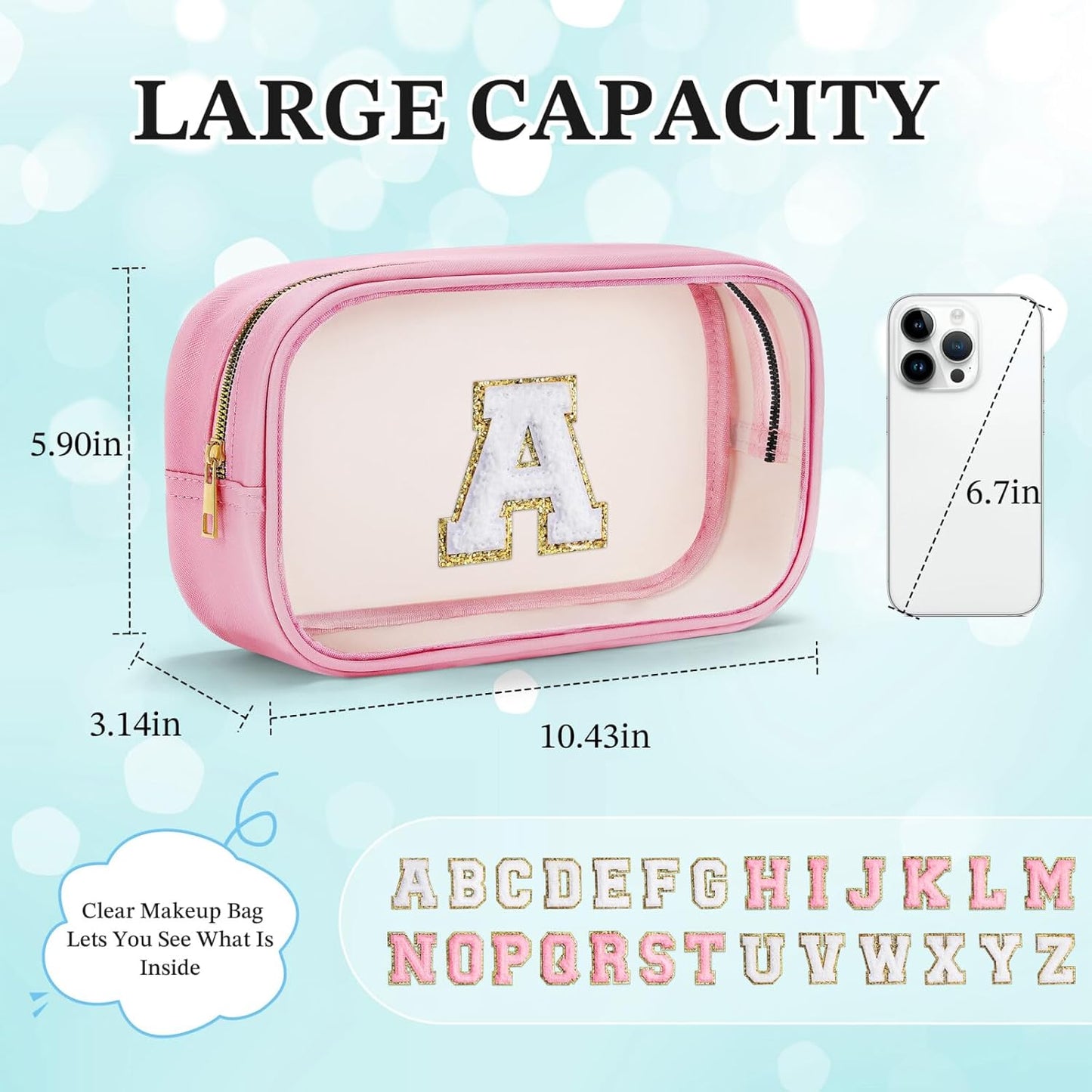 YOOLIFE Birthday Gifts Clear Makeup Bag Cosmetic Bag Pink Preppy Stuff Travel Accessories Makeup Pouch Birthday Gift for 4 5 6 7 8 9 10 11 12 Year Old Girls Graduation Teacher Gift K