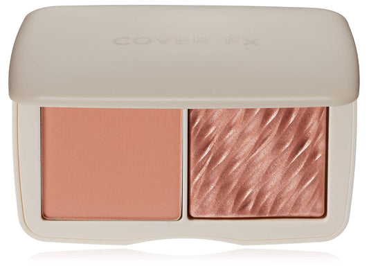 COVER FX Monochromatic Powder Blush Duo - Soft Peach: Peachy Nude - Matte + Shimmer Finish - Create Custom, High Impact Color
