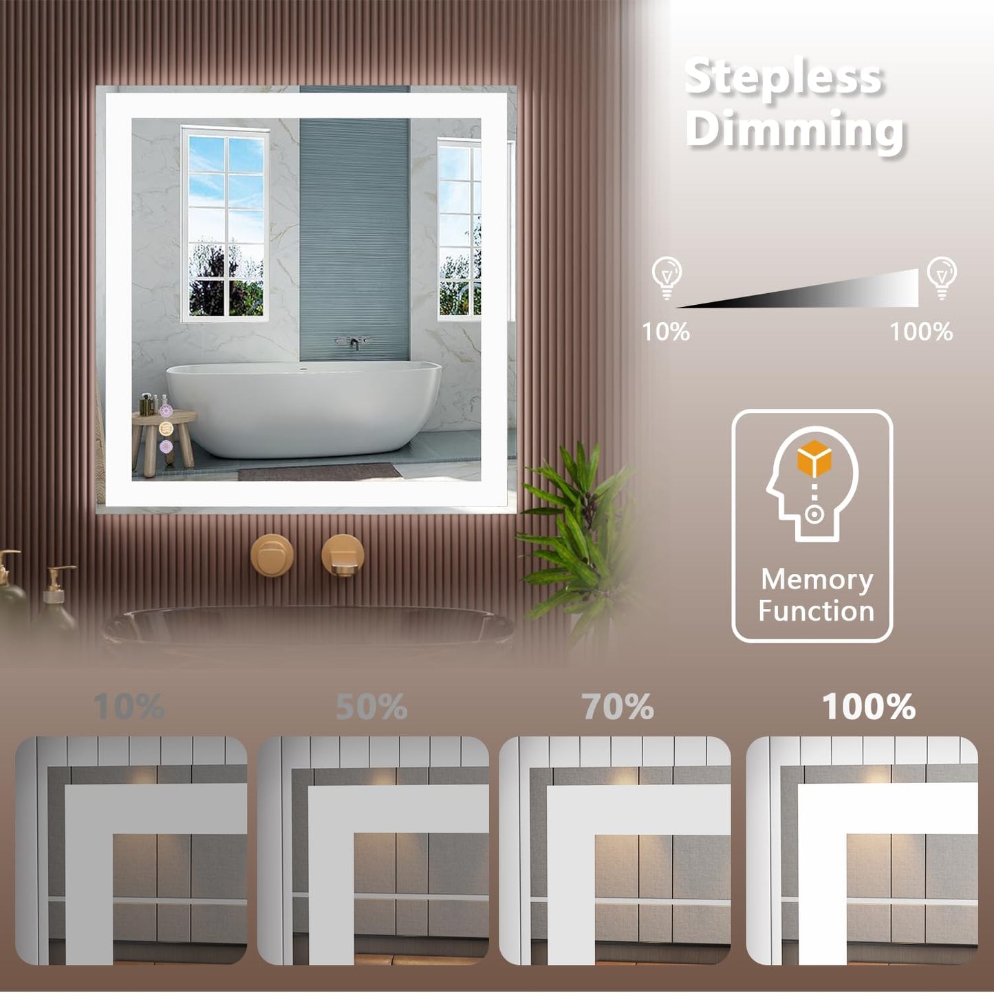36"x 36" LED Bathroom Mirror, 3 Colors Vanity Mirror with Lights, Front and Backlit Bathroom Mirror with Lights, LED Smart Mirror for Wall, Tempered Glass, Anti-Fog, Stepless Dimmable, Memory(UL ETL)