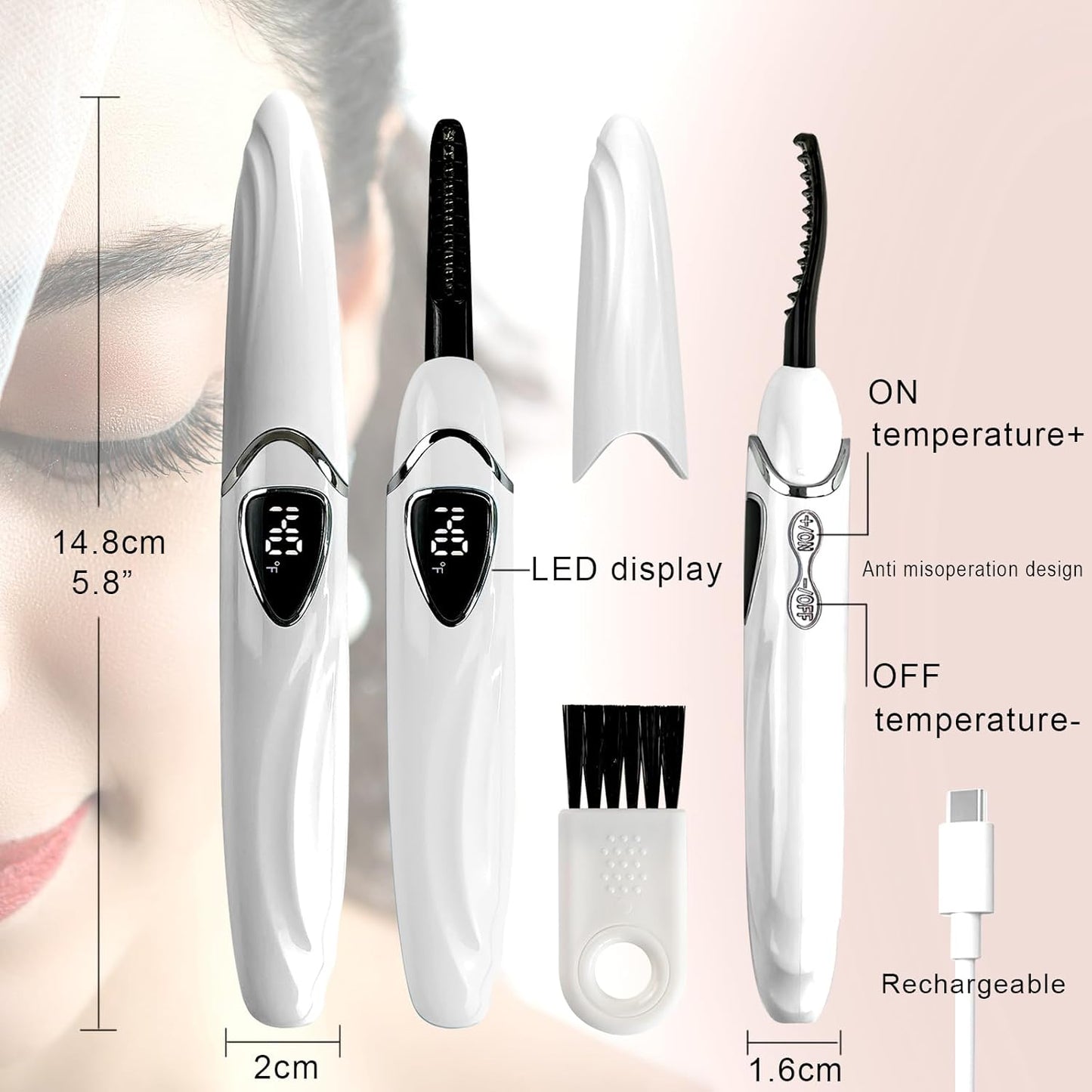 S600 Heated Eyelash Curler - Lash Curler Heated with Accurate Temperature Control, Intelligent Auto Power Off for Natural Makeup & Long-Lasting Curls | Heated Lash Curler (White+Silver)