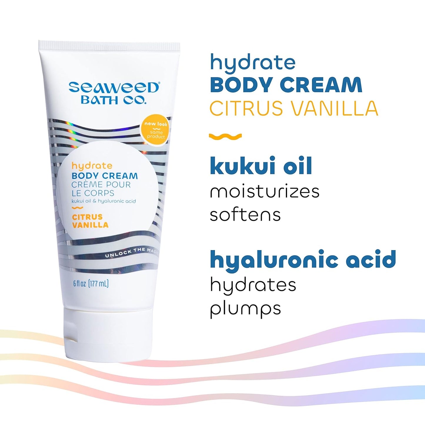 Seaweed Bath Co. Hydrate Body Cream, Citrus Vanilla Scent, 6 Ounce, Nourishing Hand & Body Lotion Moisturizer for Dry Skin, with Sustainably Harvested Seaweed, Kukui Oil, Hyaluronic Acid, Shea Butter