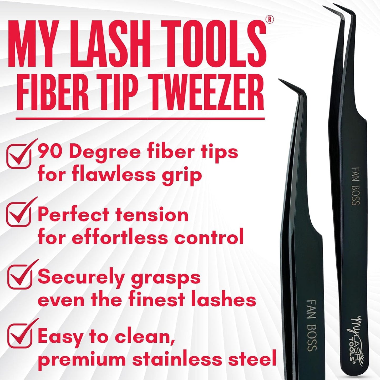90 Degree Volume Fiber Tip Lash Tweezer – FAN BOSS, Non Slip Grip Professional Eyelash Extension Tweezers for Mega Volume Fans, Lash Artist Precision Tool (Black)