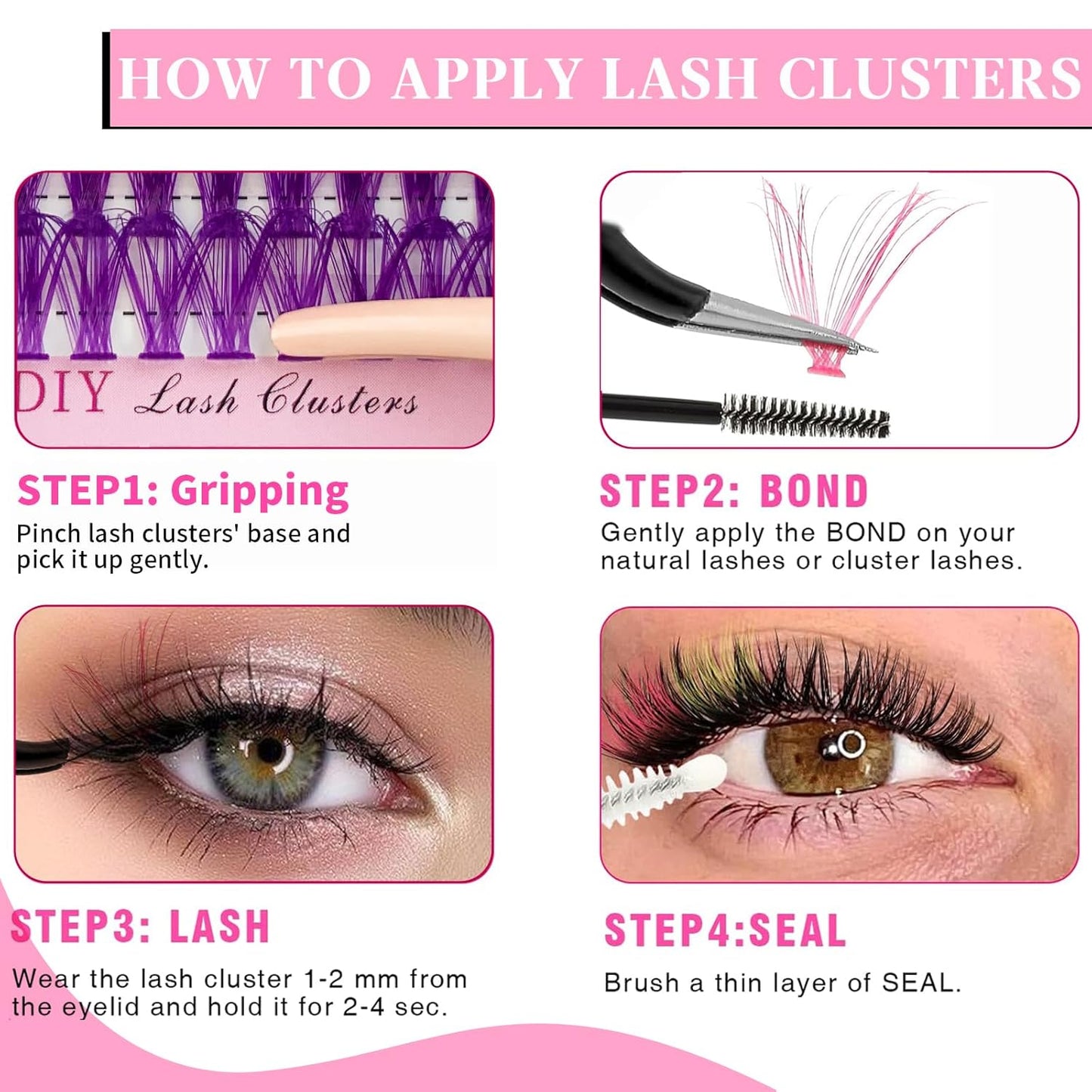 Eyelash Extension Kit Colored Lash Clusters Lash Extension Kit 6 Colors Rainbow Lash Clusters with Bond and Seal and Applicator Colorful Lash Extensions 14mm&16mm D Curl Lashes Cluster by Yaiseiko