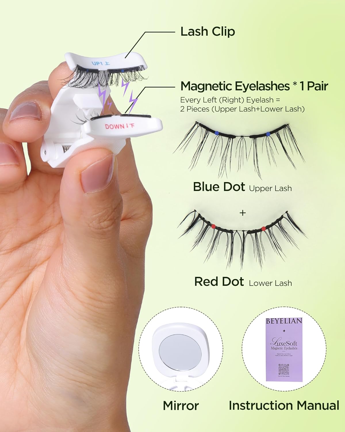 BEYELIAN Magnetic Eyelashes with Applicator Kit, Reusable Natural Look False Lashes, No Glue Needed Soft Magnetic Lashes for Eye MAC-33 (Lightweight & Comfortable)
