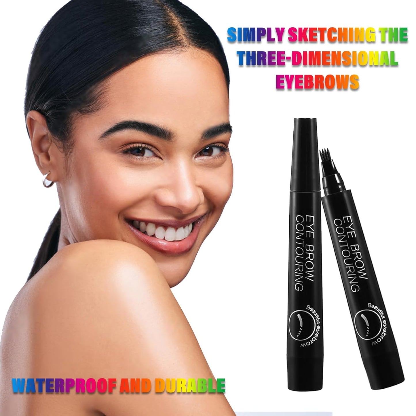 Eyebrow Pen Waterproof, Liquid Eyebrow Pencil with a Micro-Fork Tip Applicator Creates Natural Looking Brows Effortlessly, Black