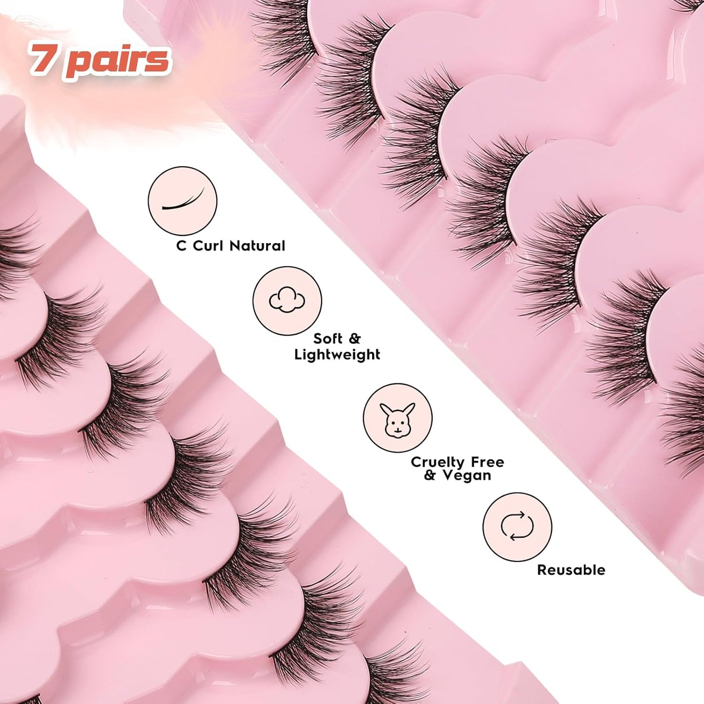 Half Lashes Cat Eye 14MM Corner Lashes False Eyelashes Natural Look C Curl Wispy Half Eyelashes 3/4 Lashes with Thin Cotton Band Soft Eyelash Pack Siligli 7 Pair