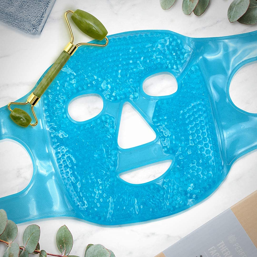 Ice Face Mask + Jade Roller - Beauty Roller Face Neck Massage Tool - Stone Face Roller & Facial Mask Set for Wrinkles Fine Lines & Anti Aging, Puffy Eyes, Dark Circles & Overall Skin Care