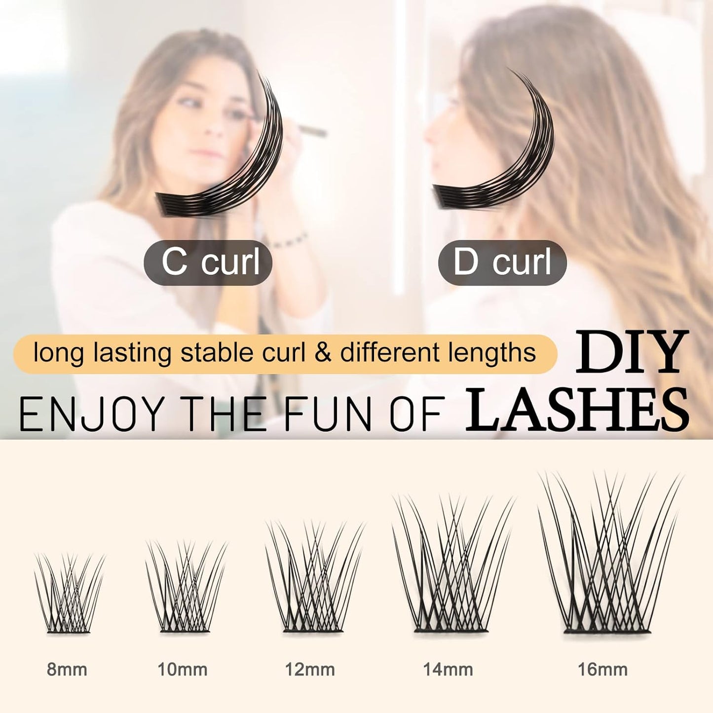QUEWEL Cluster Lashes 72 Pcs Wide Stem Individual Lashes C/D Curl 8-16mm Length DIY Eyelash Extension False Eyelashes Natural&Mega Styles Soft for Personal Makeup Use at Home (Natural-C-14)