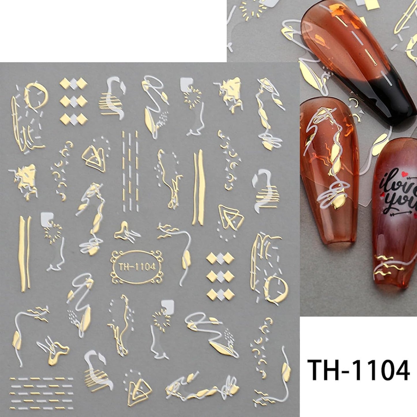 9 Sheets Marble Nail Stickers Flower Nail Art Stickers 3D Self-Adhesive Silver Gold Nail Decals Abstract Leaf Line Nail Designs for Women Nail Art Supplies Decoration, Style-a