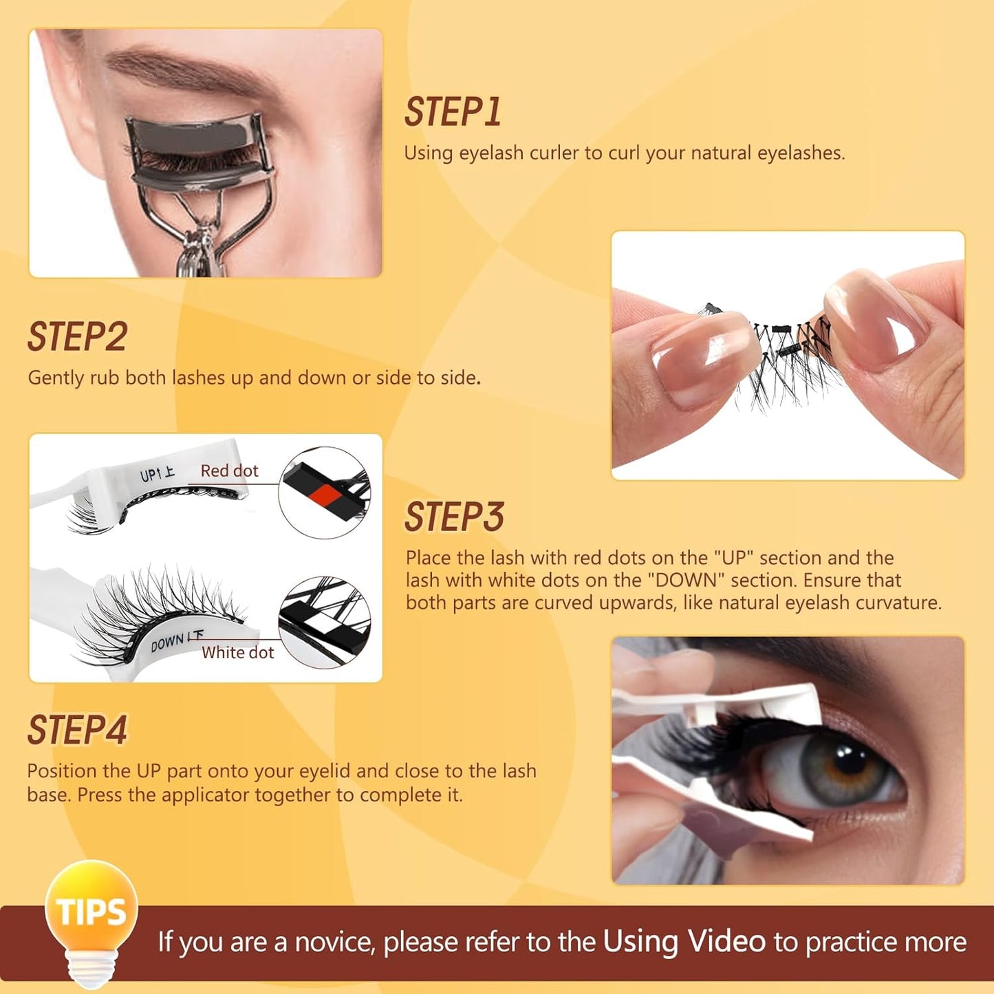 QUEWEL 4 Pairs Magnetic Eyelashes Natural Look, Reusable Magnetic Eyelashes with Applicator, No Glue Needed Lash Clusters Kit, Easy to Wear and Remove(4 Pairs-D)