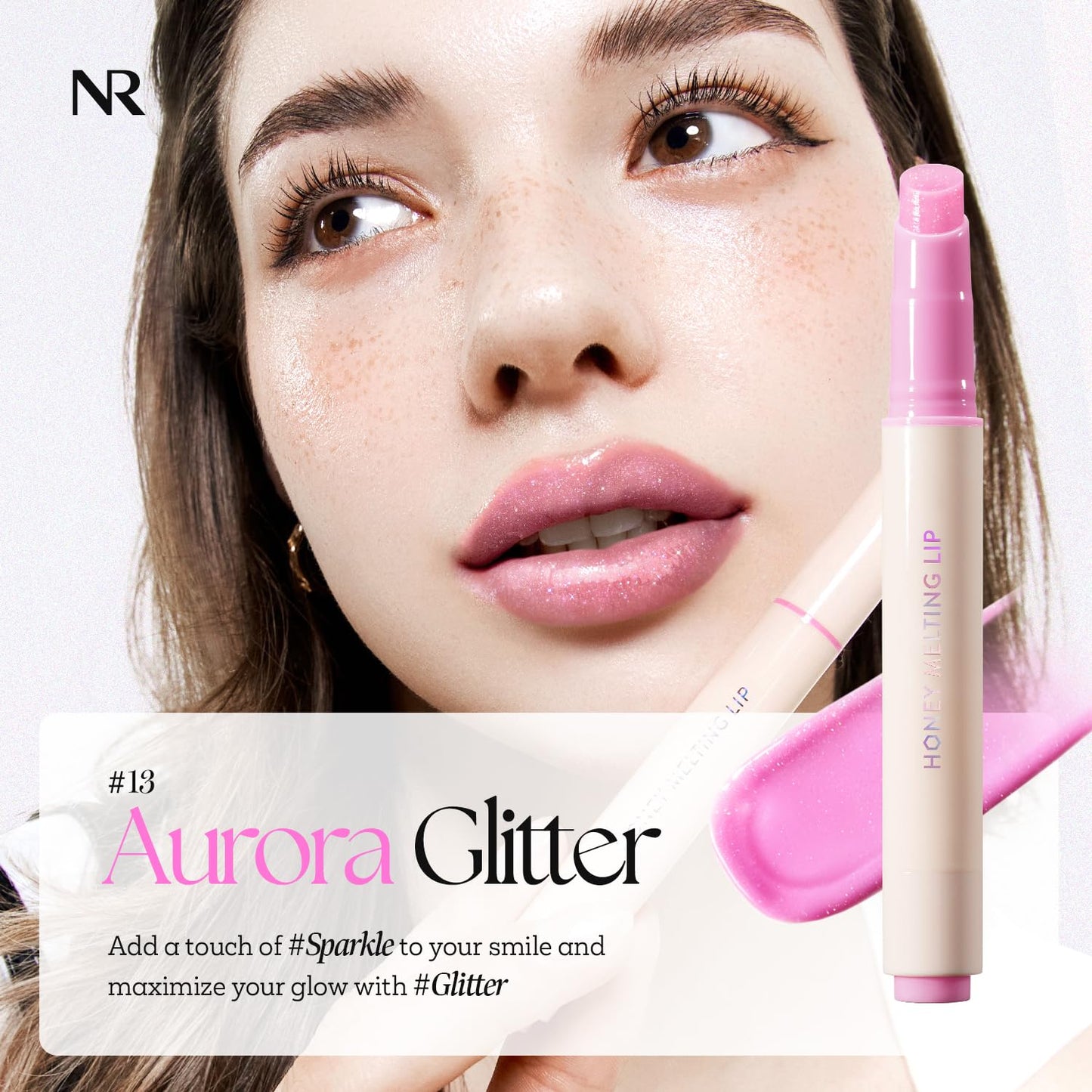 Nature Republic HONEY MELTING LIP GLITTER (13 AURORA) SOFT LIP STICK Hydrating Gloss, Moisturizing balms, Shine Glimmer Finish, Shimmery-Sheer tint, korean make up