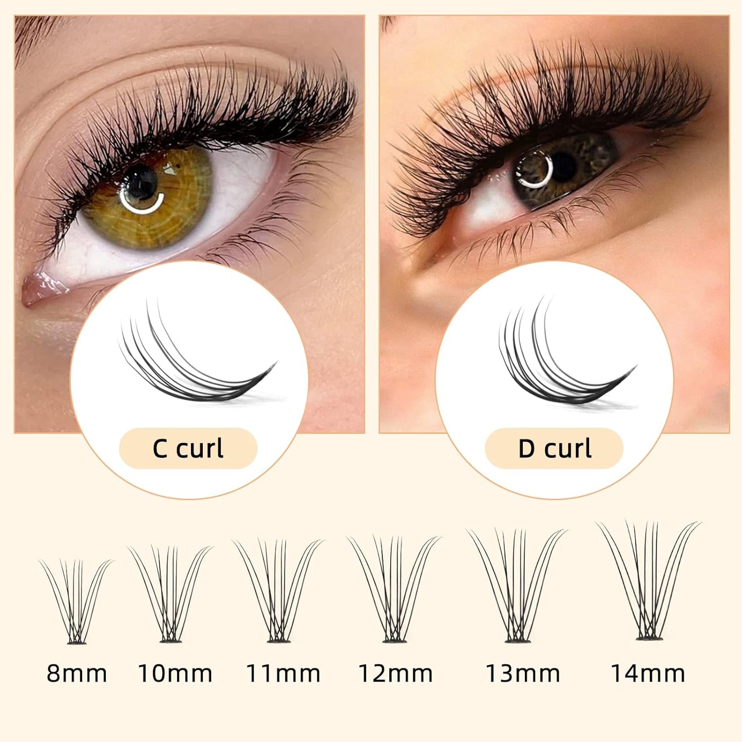 QUEWEL Cluster Lashes 240Pcs Individual Lashes 10D 0.10C Curl 14mm Knot-Free Lash Extensions Clusters Lashes Soft&Natural False Eyelashes Individual DIY Eyelash Extension at Home(10D 0.10C 14)