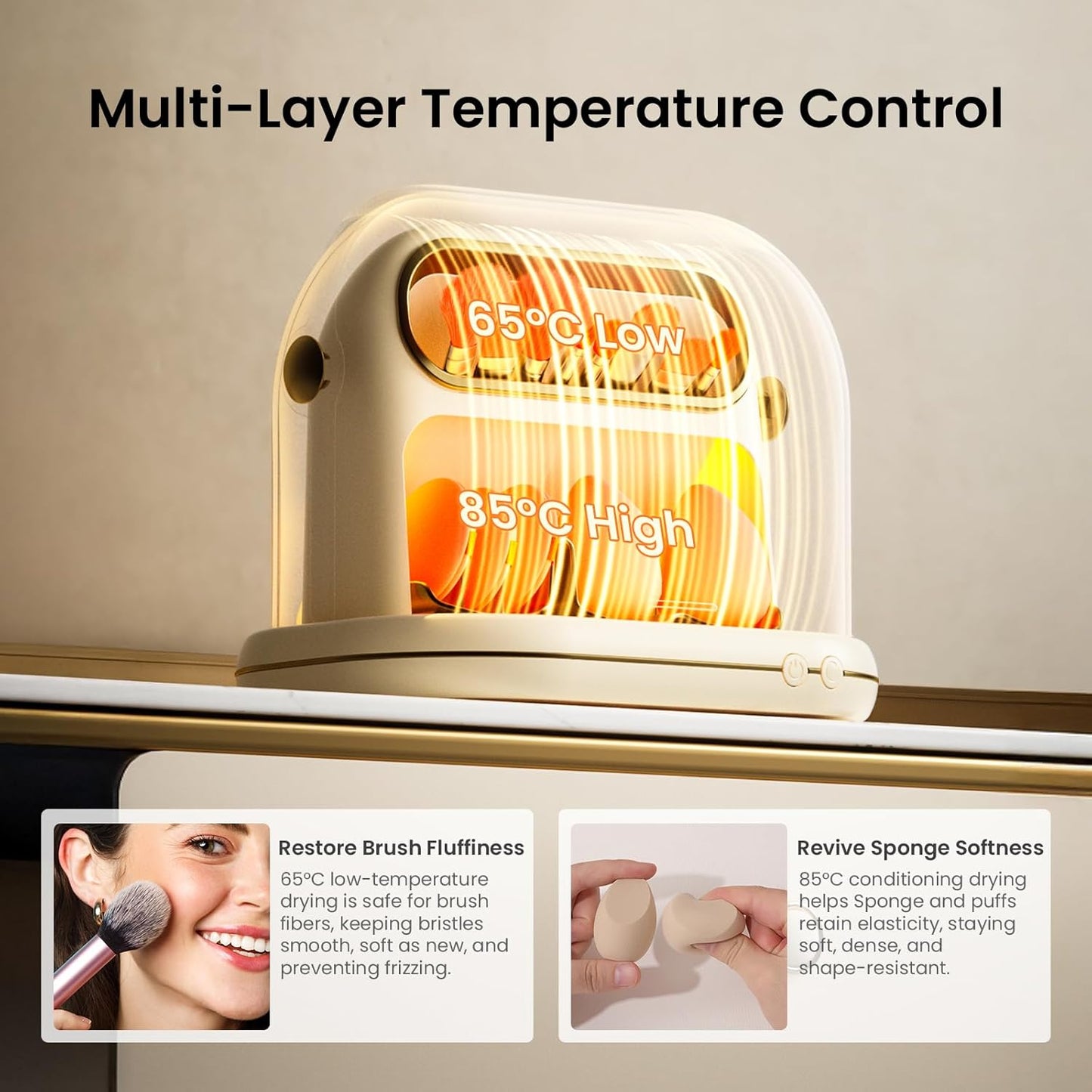 KAYUSO Electric Makeup Brush Dryer Machine, 3 in 1 Automatic Makeup Brush Dryer and Storage with Cover, Timed Cleaning Tool for Most Size Brushes and Sponges