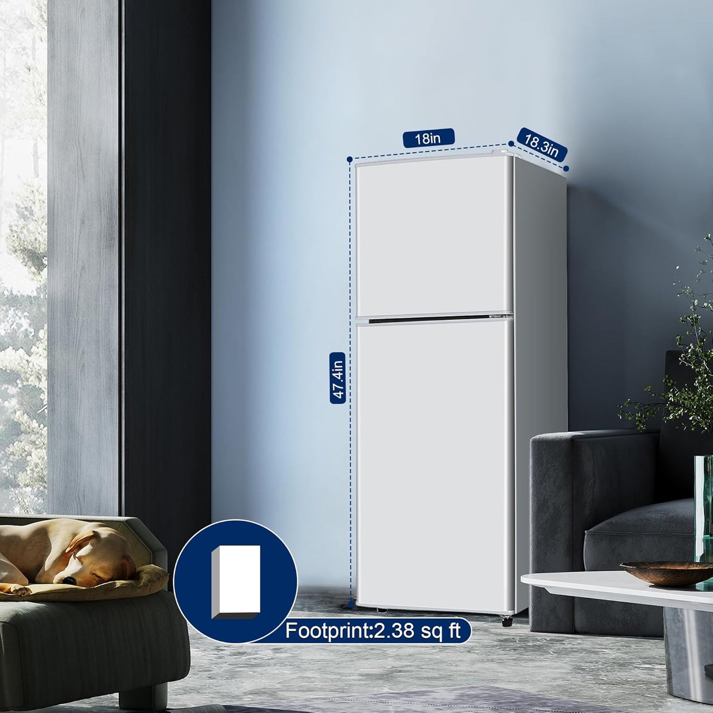 4.8 Cu. Ft. Fridge with Freezer, 2-Door Mini Fridge with Freezer, Adjustable Thermostat Small Refrigerator, Dorm Refrigerator for Apartment, Office, Kitchen, Silver