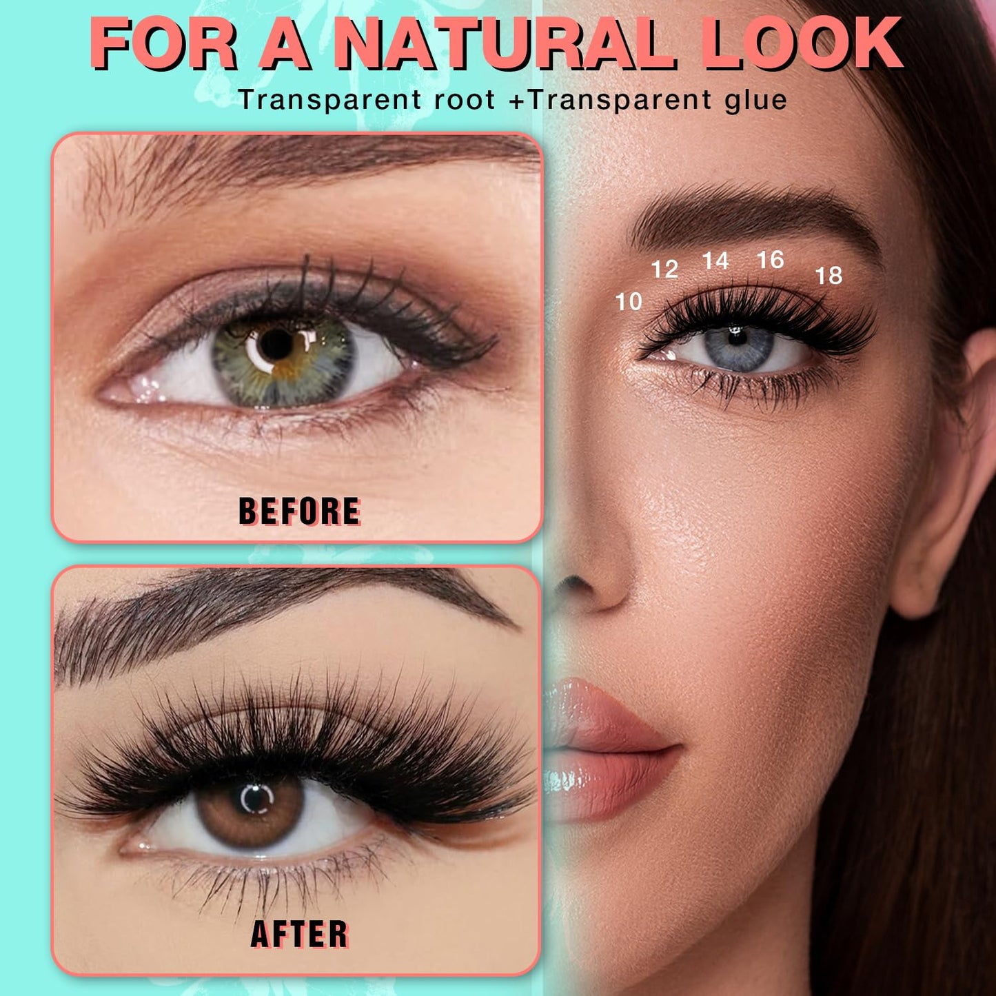 No Glue Needed Lashes, Self Adhesive Eyelashes, DIY Lash Cluster Eyelash Extensions Kit 10‑18mm,120pcs Fluffy D Curl Soft Natural Lashes with Tweezers–Fake Cat Eye Wispy Individual Clusters(NGDY81)