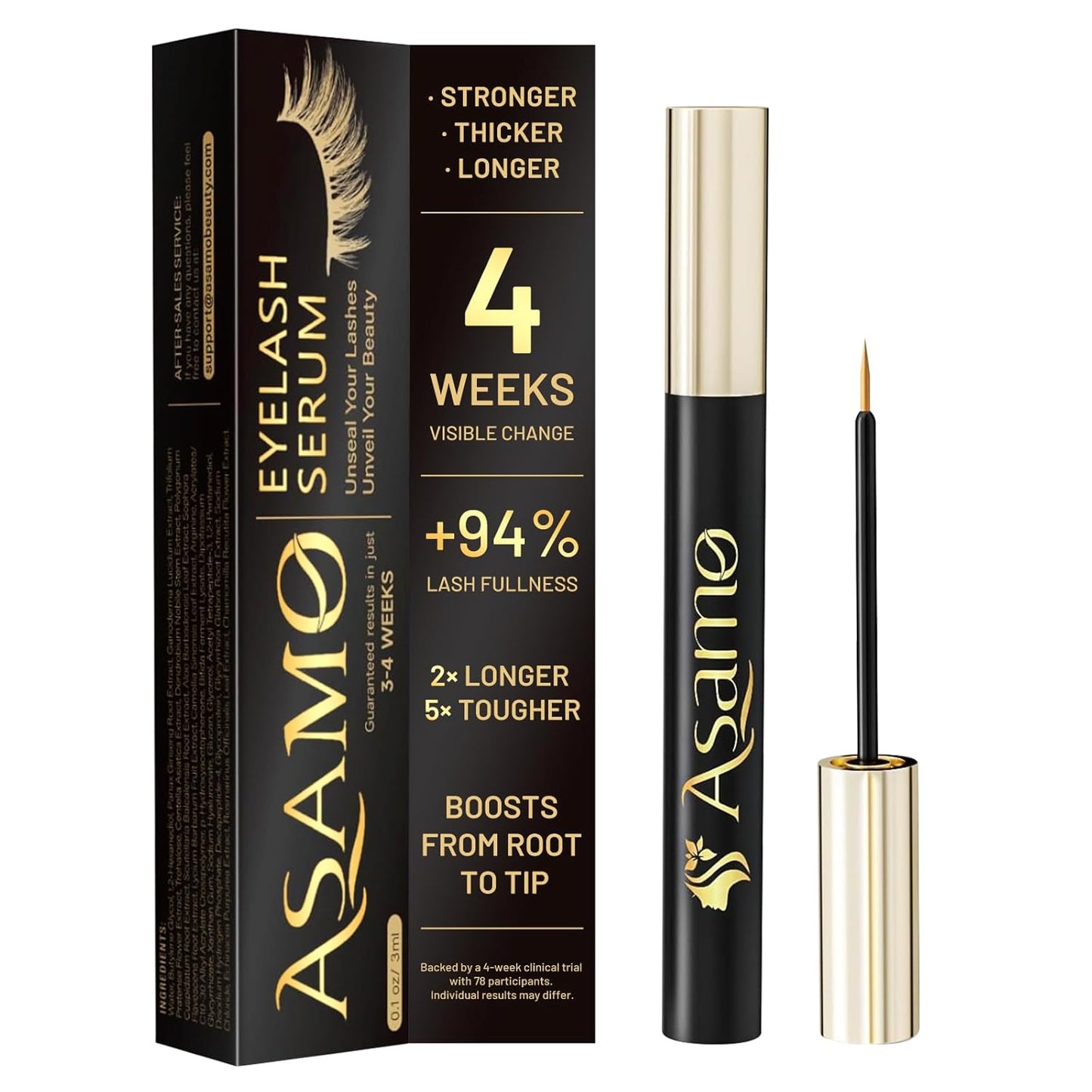 Eyelash Growth Serum – 15 Plant Extracts for Longer, Denser & Robust Lashes,Boosts Natural Lash Development,eyelash serum,Enhance Natural Beauty, Hypoallergenic Oil Free,lash growth serum（Black-Gold）