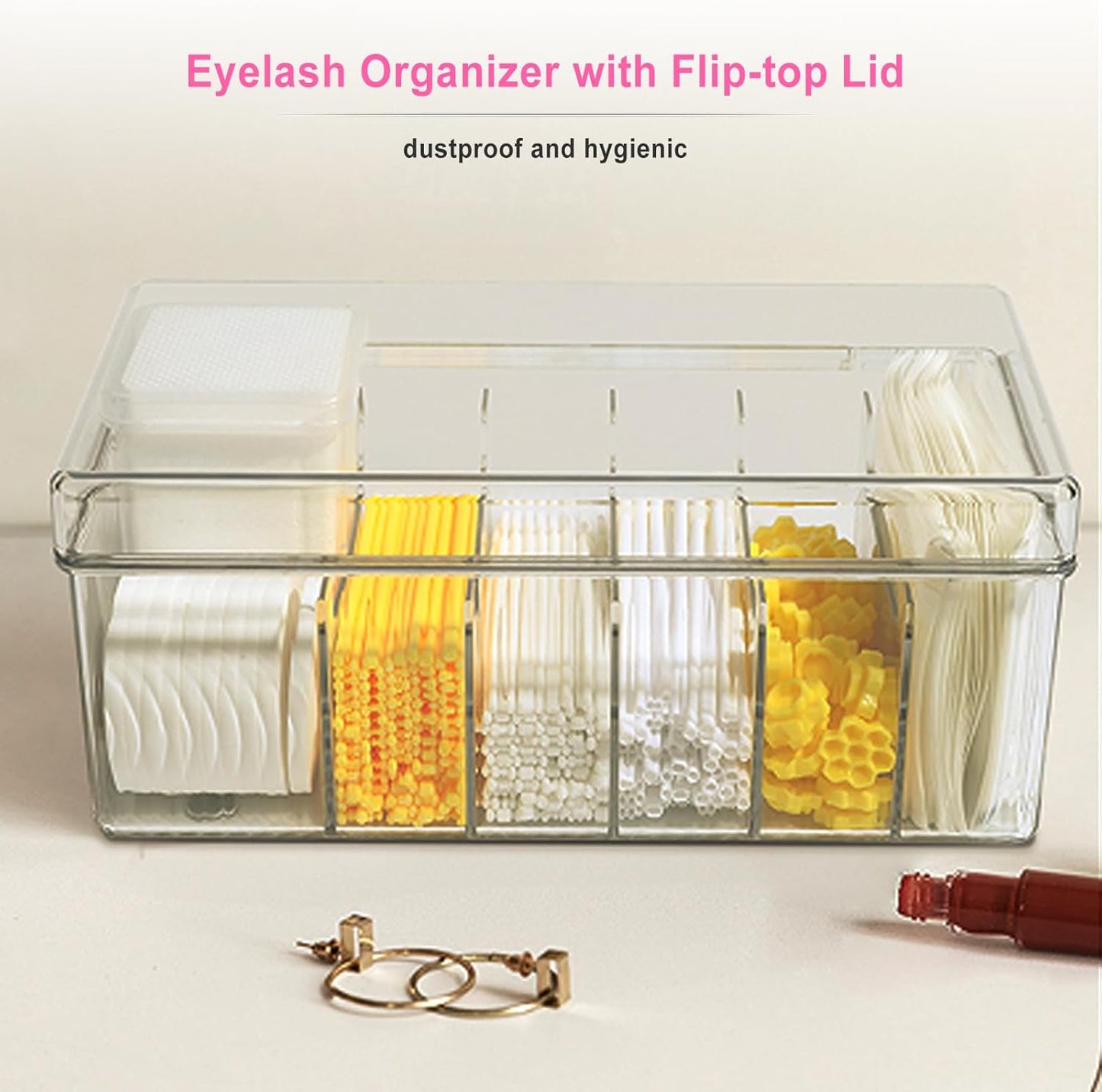 Lash Extension Organizer and Storage, Lash Cart Organizer for Lash Techs, Eyelash Extension Supplies Organizer Storage Box, Acrylic Lashes Supplies Container, Eyelash Beauty Organizer with Lid Clear