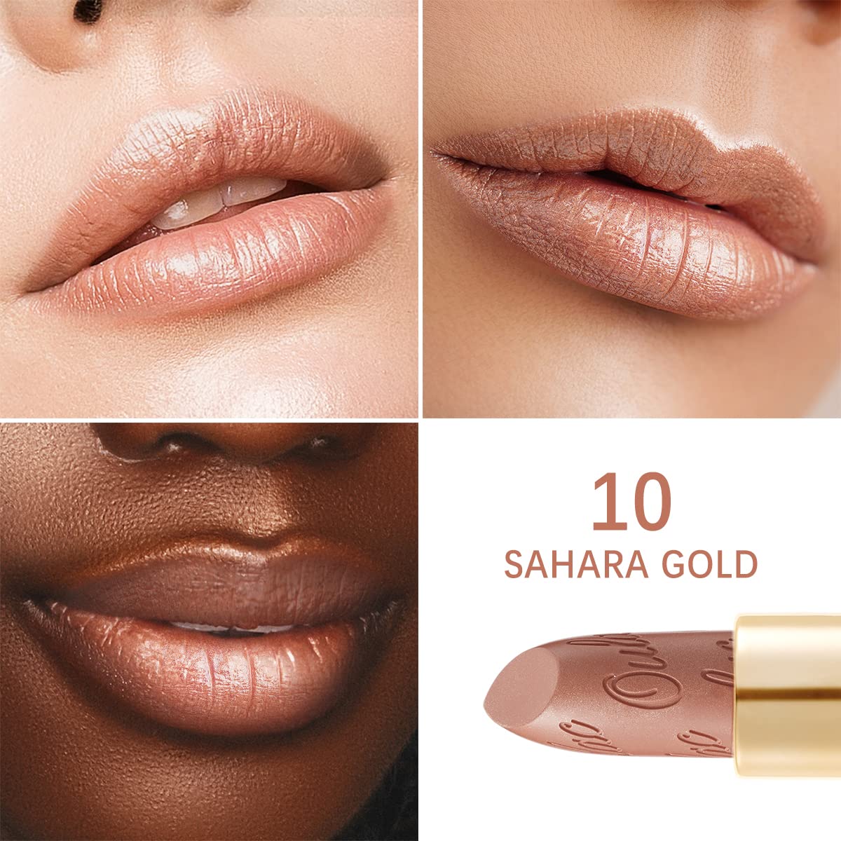 Oulac Metallic Brown & Nude Lipstick Set - 2PCS Vegan Lightweight Hydrating Formula with High Impact Lip Color for Full Coverage Lip Makeup, Christmas Gifts for Women, 08+10